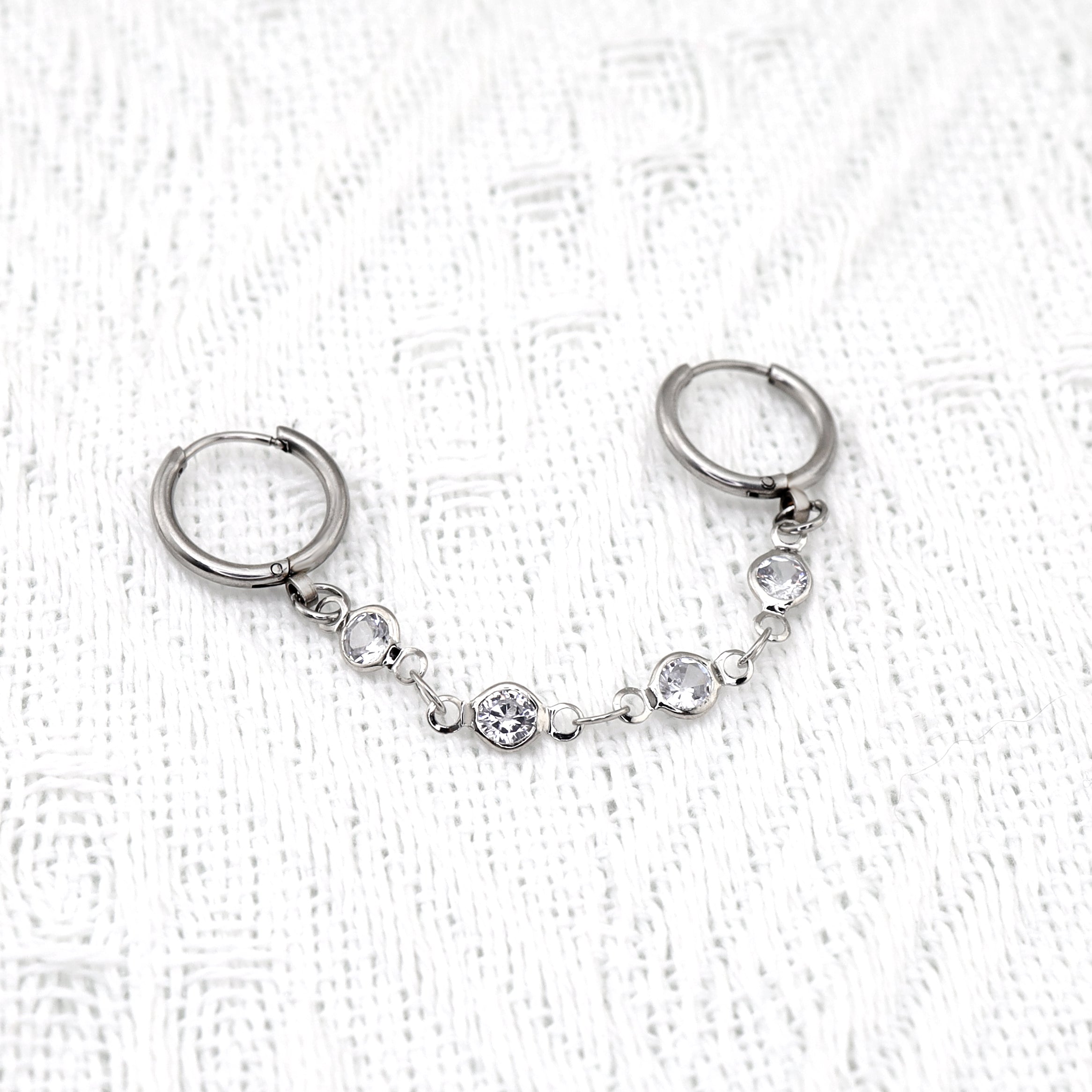 Double Hole CZ Chain stainless steel Earring - Double Hole CZ Chain stainless steel Earring - Default Title by CRUXJEWELRY