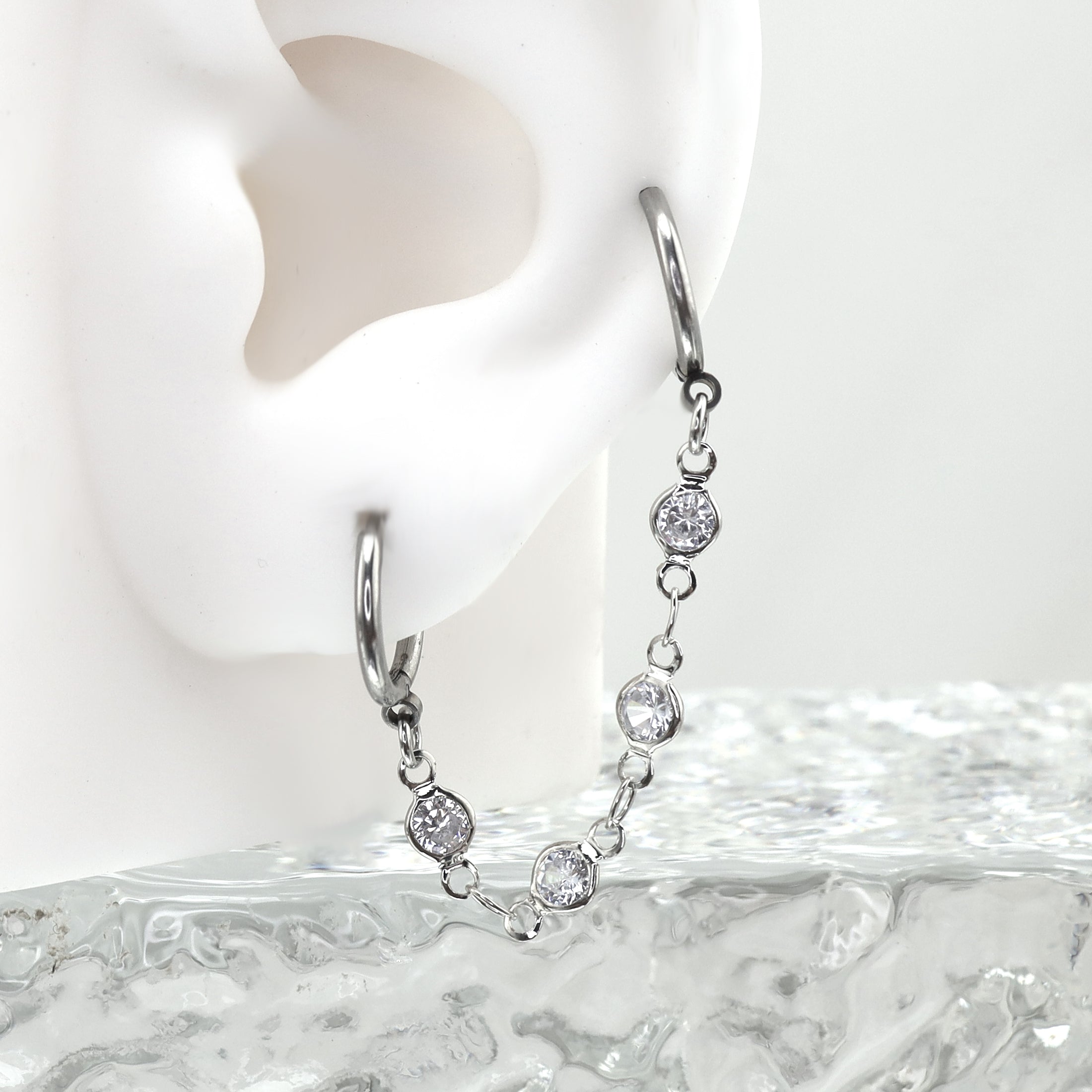 Double Hole CZ Chain stainless steel Earring - Double Hole CZ Chain stainless steel Earring - Default Title by CRUXJEWELRY