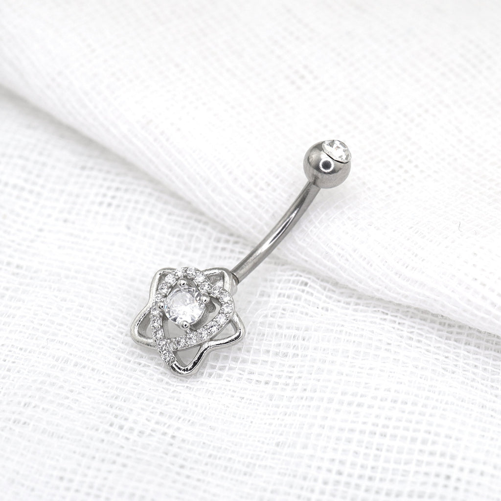 Openwork Pentagram CZ Stainless Steel Navel Ring - product overview