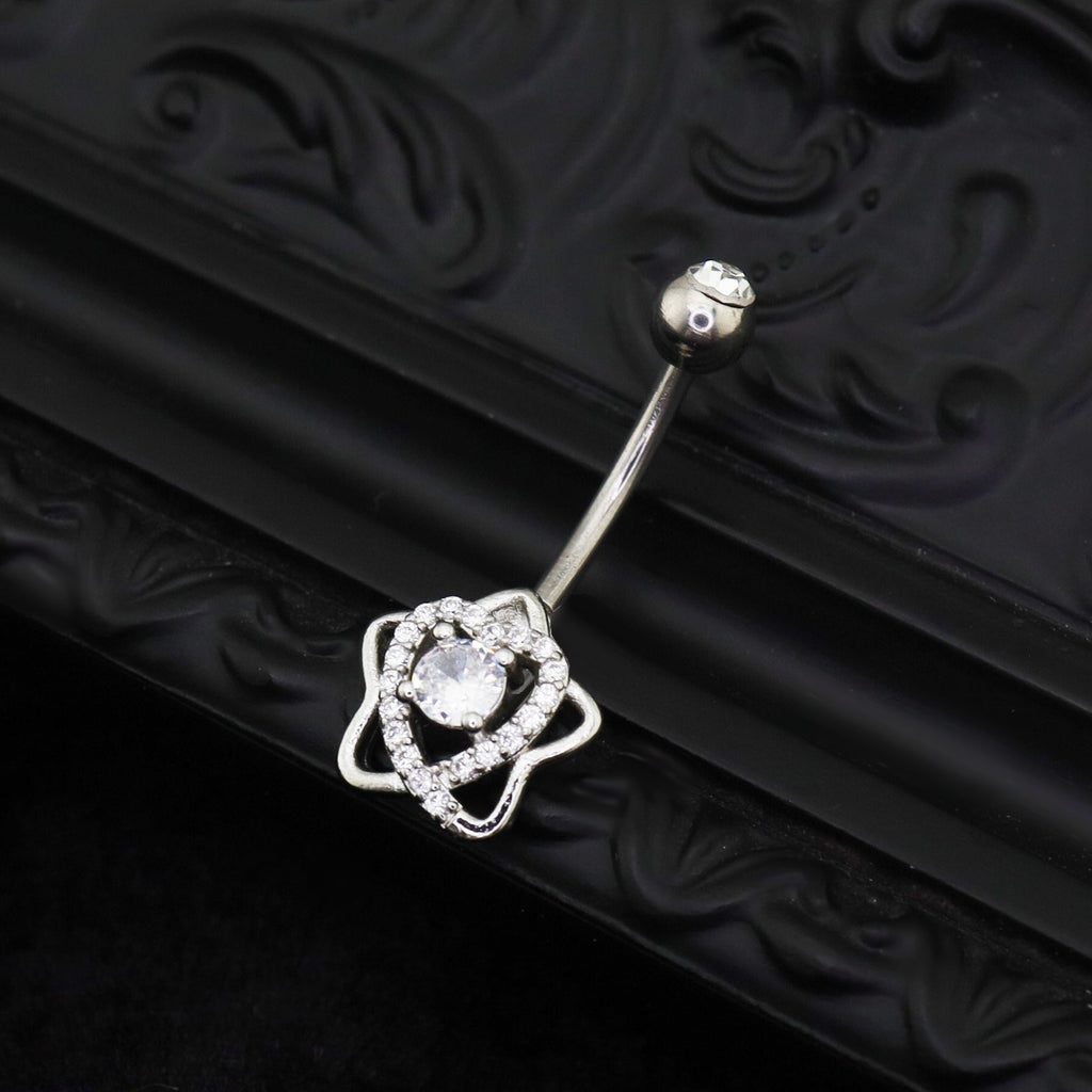 Openwork Pentagram CZ Stainless Steel Navel Ring - product image 3