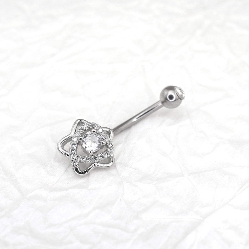Openwork Pentagram CZ Stainless Steel Navel Ring - product image 4