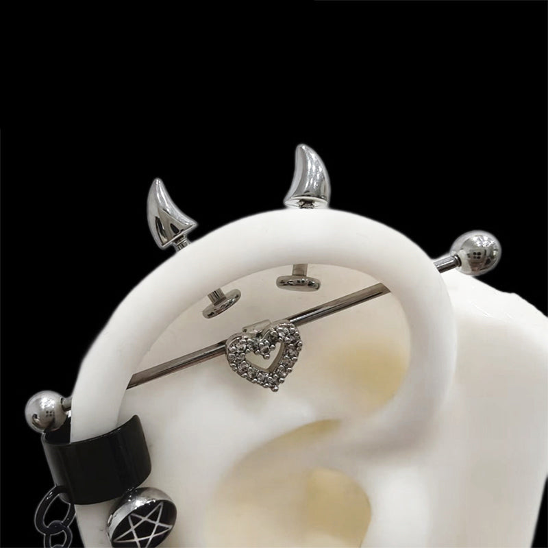 Devil Horn Internally Threaded stainless steel Ear Stud - Devil Horn Internally Threaded stainless steel Ear Stud - Single / 6mm by CRUXJEWELRY