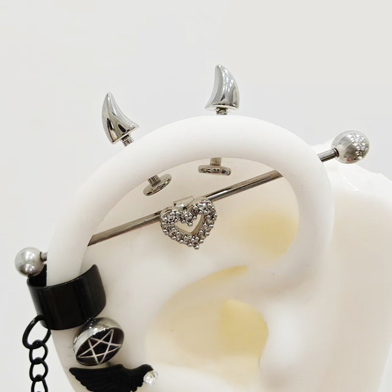 Devil Horn Internally Threaded stainless steel Ear Stud - Devil Horn Internally Threaded stainless steel Ear Stud - Single / 6mm by CRUXJEWELRY