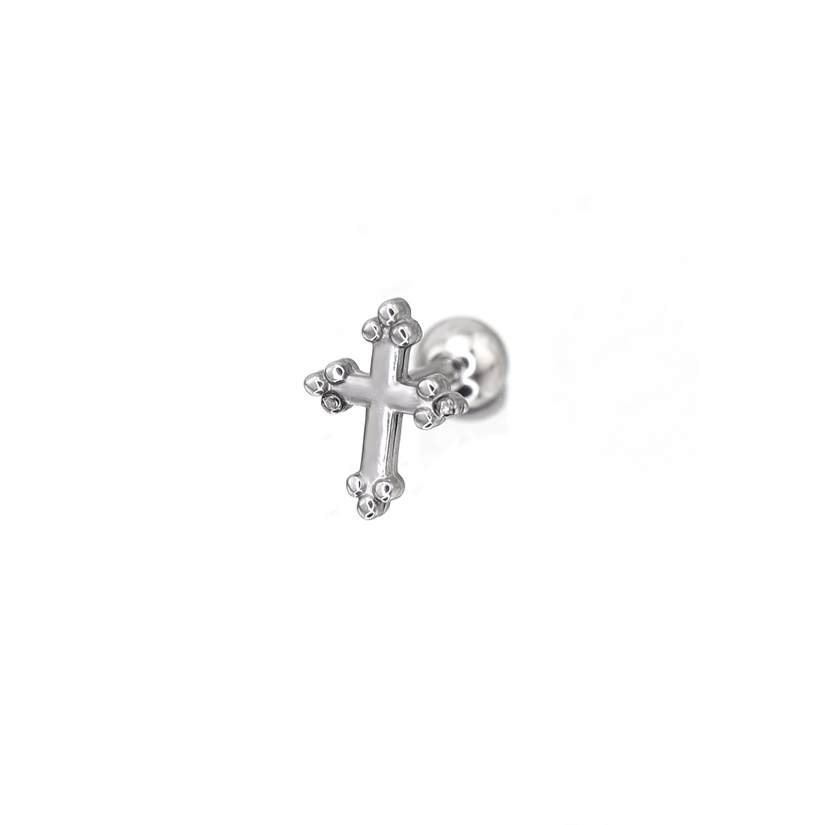 Cross with Ball Ends stainless steel Ear Stud - Cross with Ball Ends stainless steel Ear Stud - Single by CRUXJEWELRY