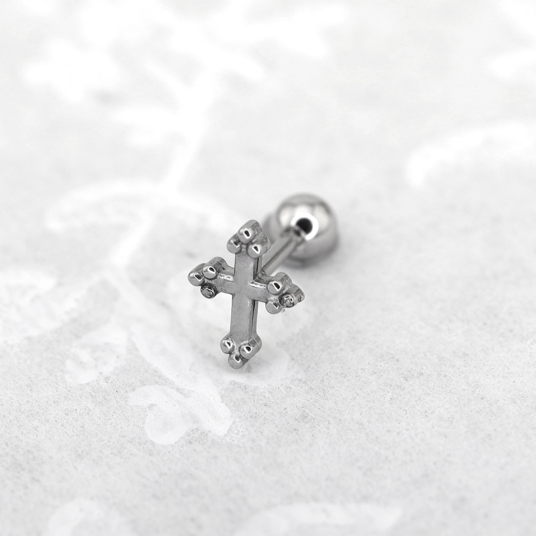 Cross with Ball Ends stainless steel Ear Stud - Cross with Ball Ends stainless steel Ear Stud - Single by CRUXJEWELRY