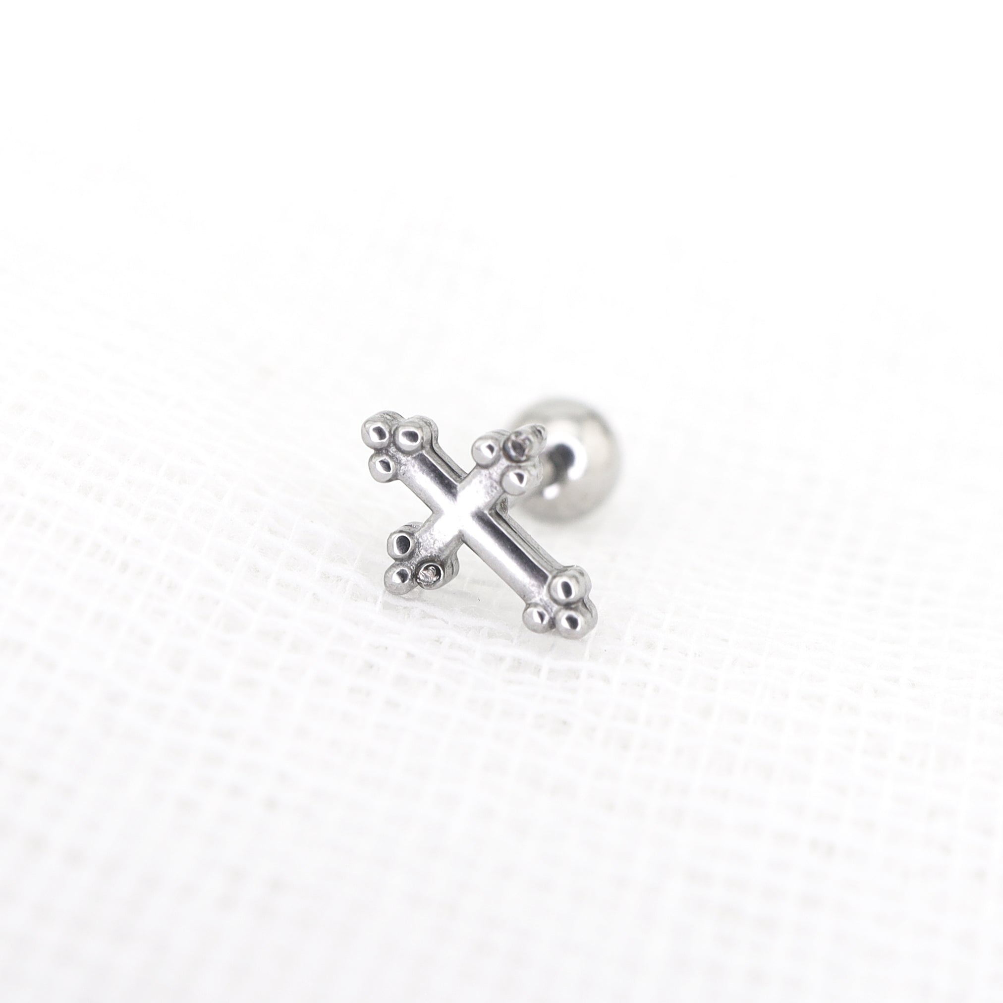 Cross with Ball Ends stainless steel Ear Stud - Cross with Ball Ends stainless steel Ear Stud - Single by CRUXJEWELRY