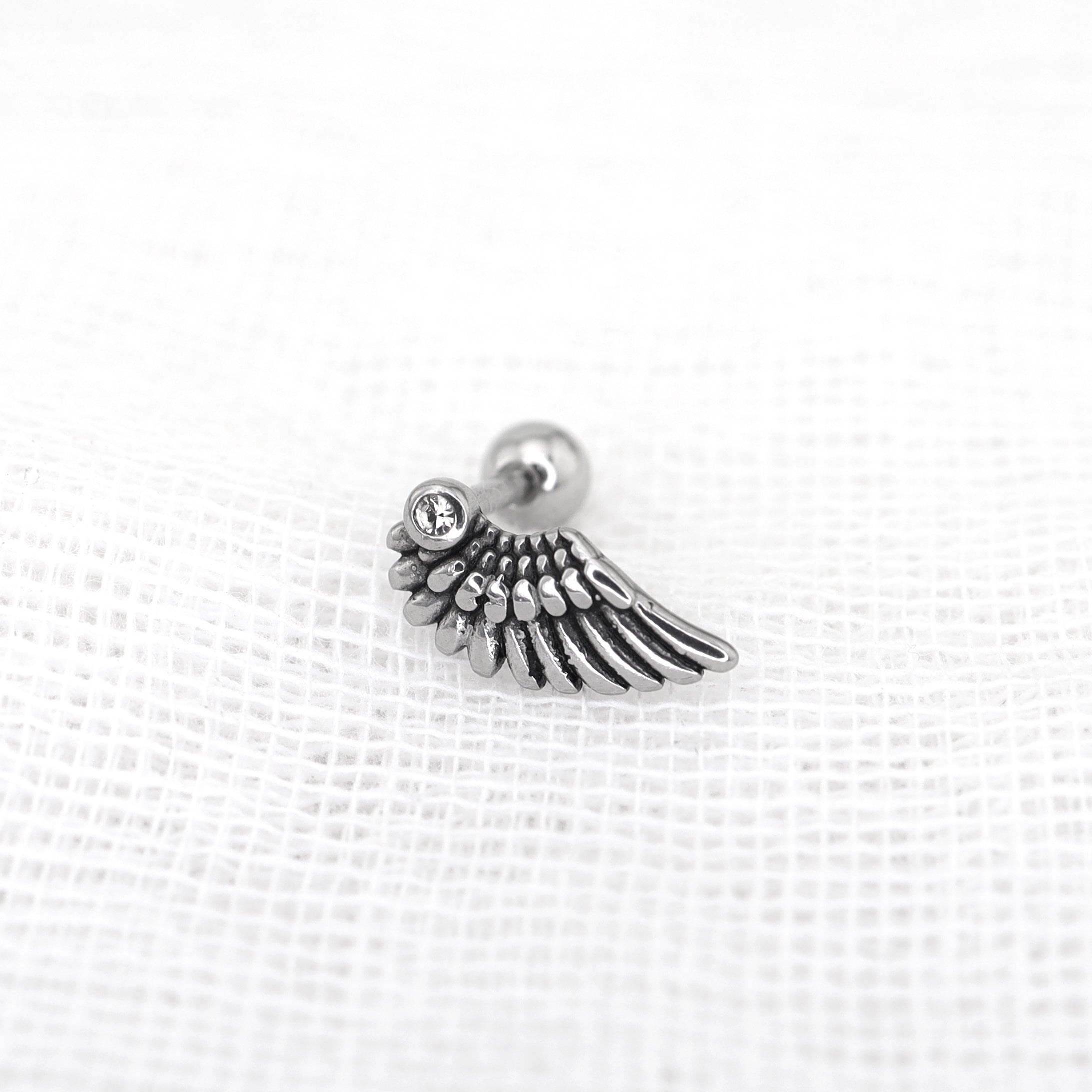 Single Wing CZ stainless steel Ear Stud - Single Wing CZ stainless steel Ear Stud - Single by CRUXJEWELRY