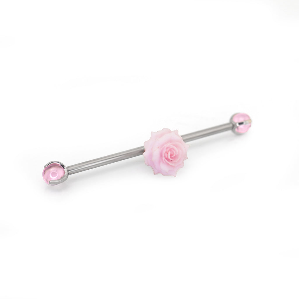 Floral CZ Ball Titanium Industrial Barbell - Floral CZ Ball Titanium Industrial Barbell - Pink / 34mm by CRUXJEWELRY