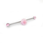 Floral CZ Ball Titanium Industrial Barbell - Floral CZ Ball Titanium Industrial Barbell - Pink / 34mm by CRUXJEWELRY