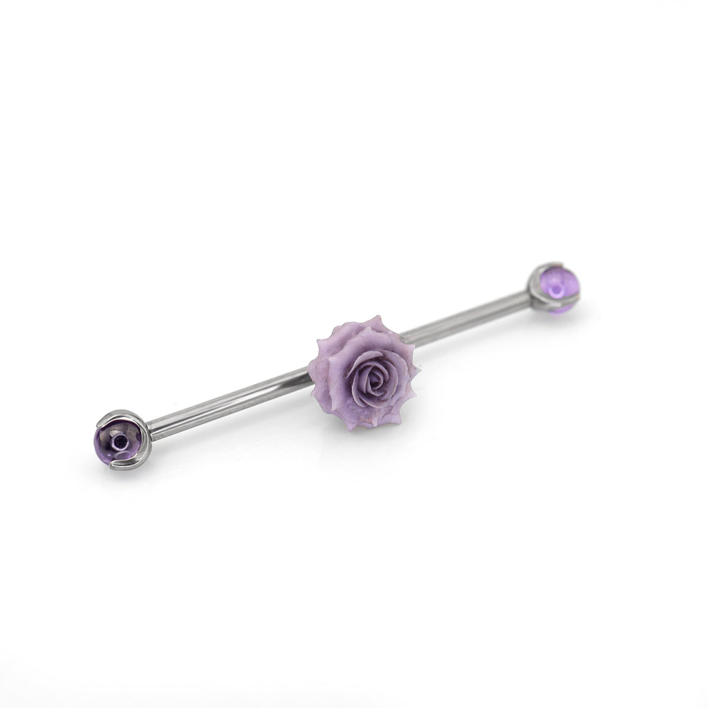 Floral CZ Ball Titanium Industrial Barbell - Floral CZ Ball Titanium Industrial Barbell - Purple / 34mm by CRUXJEWELRY