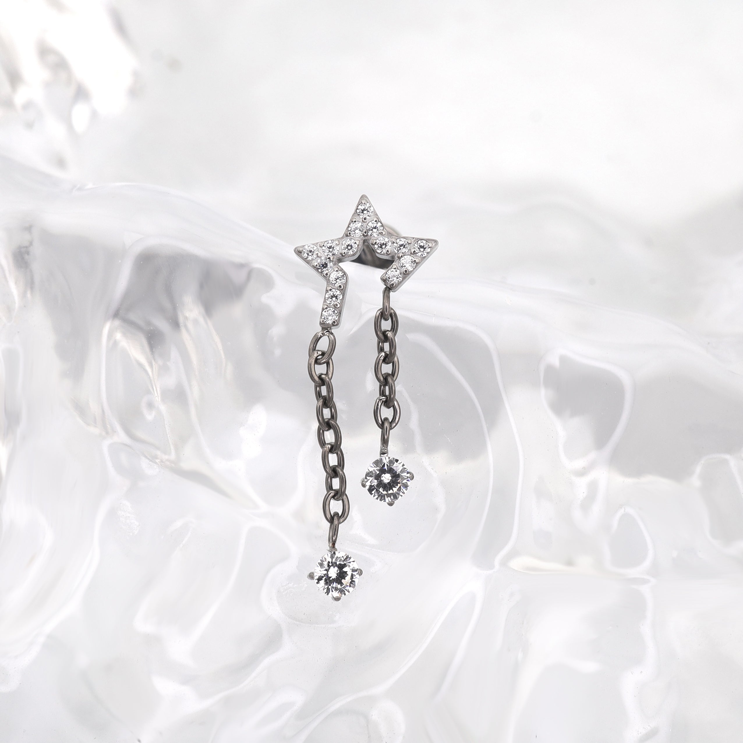 Pentagram CZ Internally Threaded Titanium Dangle Ear Stud - Pentagram CZ Internally Threaded Titanium Dangle Ear Stud - 6mm by CRUXJEWELRY