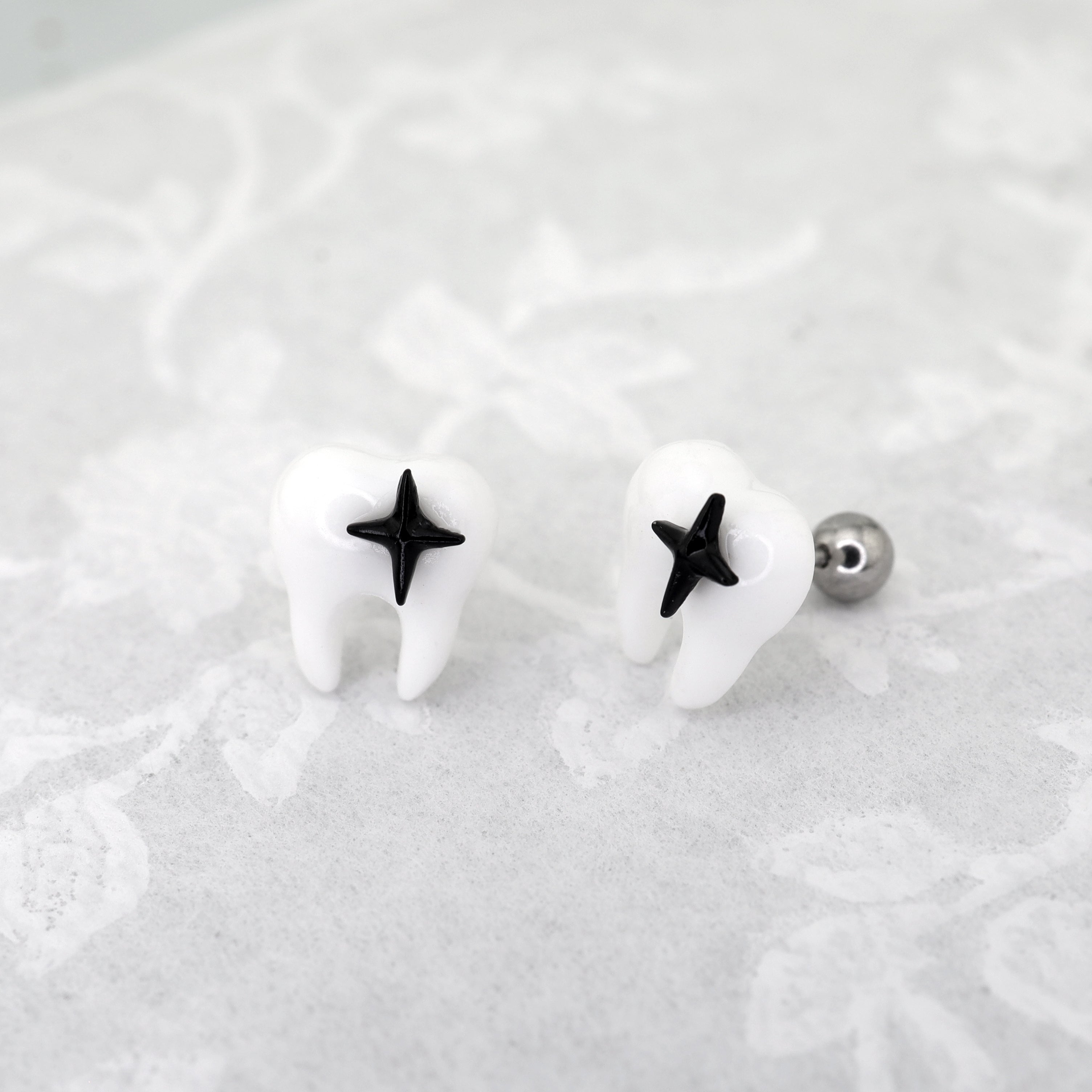 Star Tooth Resin stainless steel Ear Stud - Star Tooth Resin stainless steel Ear Stud - Single / 1.2mm/16G / 6mm by CRUXJEWELRY