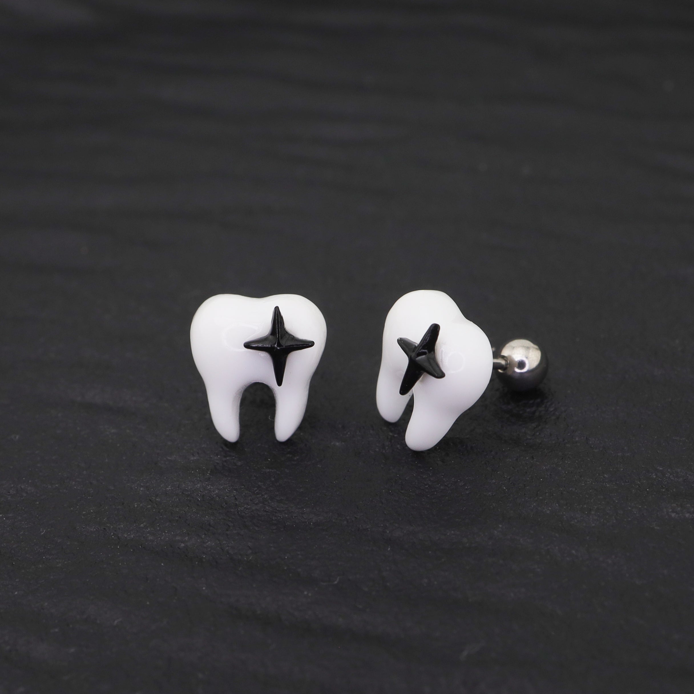Star Tooth Resin stainless steel Ear Stud - Star Tooth Resin stainless steel Ear Stud - Single / 1.2mm/16G / 6mm by CRUXJEWELRY