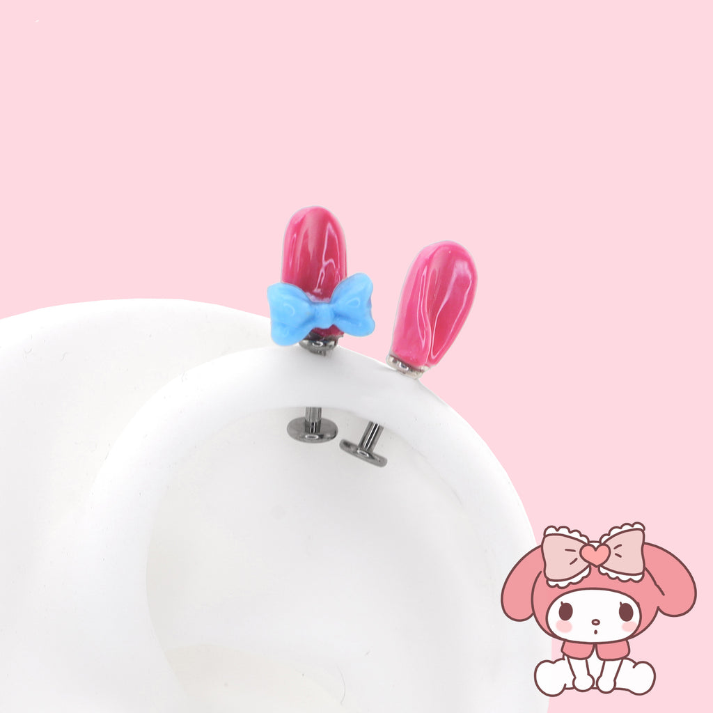 Paws & Purrs - Super Cute Melody Ear Internally Threaded Titanium Ear Stud - Paws & Purrs - Super Cute Melody Ear Internally Threaded Titanium Ear Stud - Bowknot / 6mm by CRUXJEWELRY
