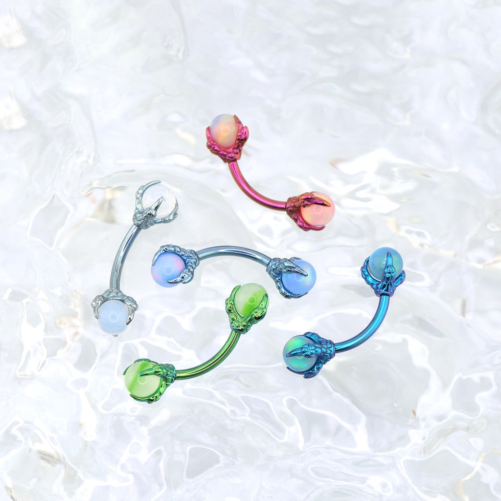 Multicolored Dragon Claw Opal Internally Threaded Titanium Curved Barbell - Multicolored Dragon Claw Opal Internally Threaded Titanium Curved Barbell - Deep Blue / 6mm by CRUXJEWELRY