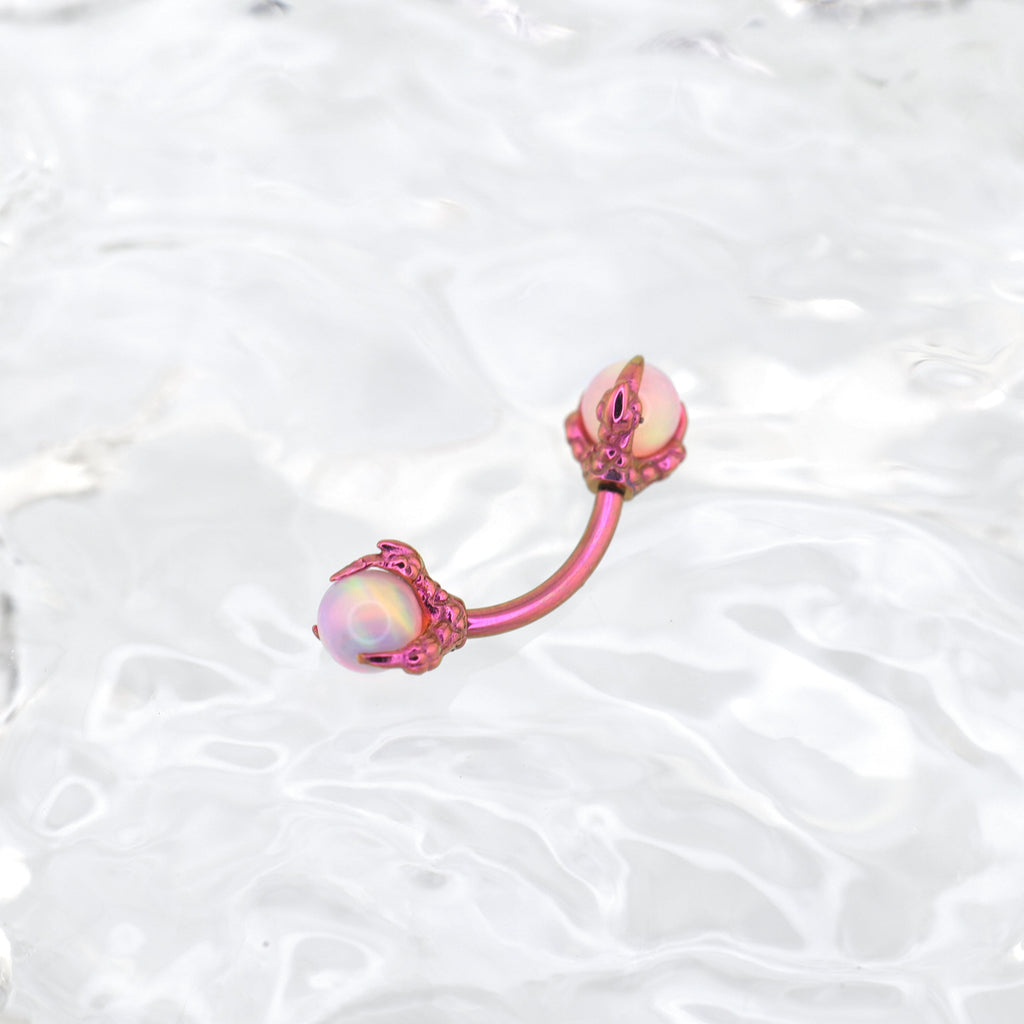Multicolored Dragon Claw Opal Internally Threaded Titanium Curved Barbell - Multicolored Dragon Claw Opal Internally Threaded Titanium Curved Barbell - Peach Pink / 6mm by CRUXJEWELRY