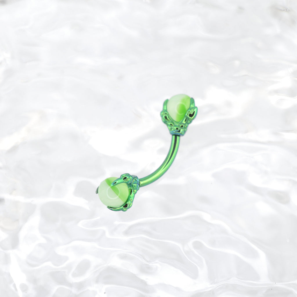 Multicolored Dragon Claw Opal Internally Threaded Titanium Curved Barbell - Multicolored Dragon Claw Opal Internally Threaded Titanium Curved Barbell - Light Green / 6mm by CRUXJEWELRY