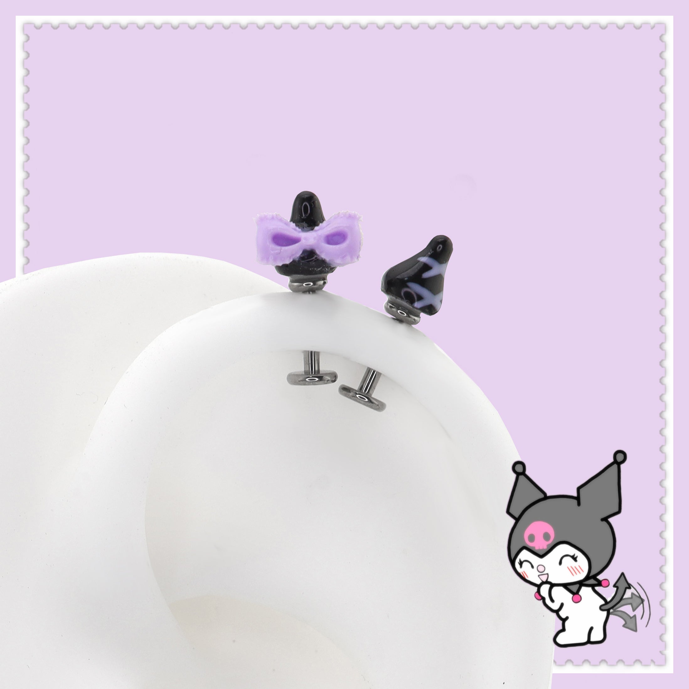 Paws & Purrs - Kawaiiiiiiii Kuromi Internally Threaded Titanium Ear Stud - Paws & Purrs - Kawaiiiiiiii Kuromi Internally Threaded Titanium Ear Stud - Bowknot / 6mm by CRUXJEWELRY