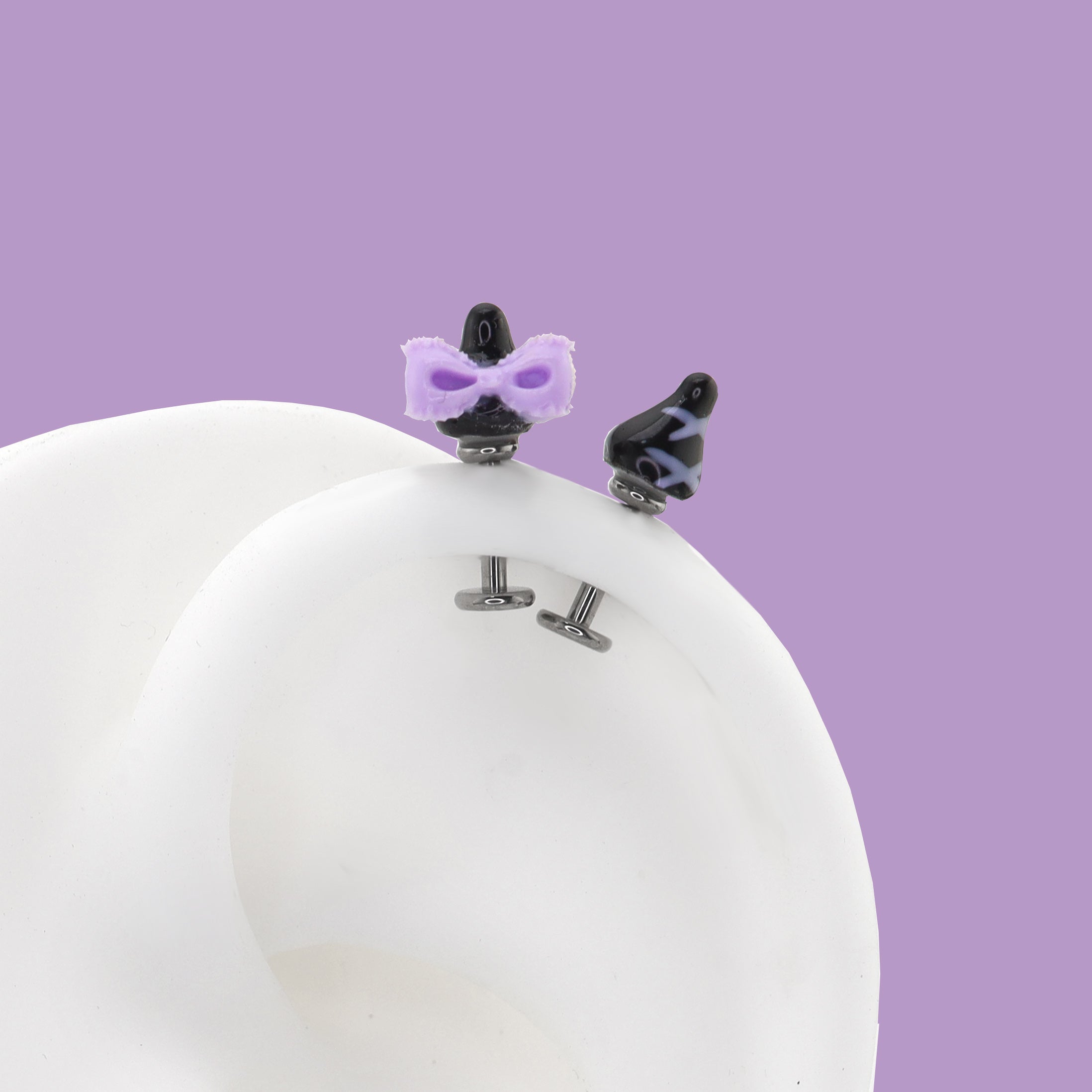 Paws & Purrs - Kawaiiiiiiii Kuromi Internally Threaded Titanium Ear Stud - Paws & Purrs - Kawaiiiiiiii Kuromi Internally Threaded Titanium Ear Stud - Bowknot / 6mm by CRUXJEWELRY