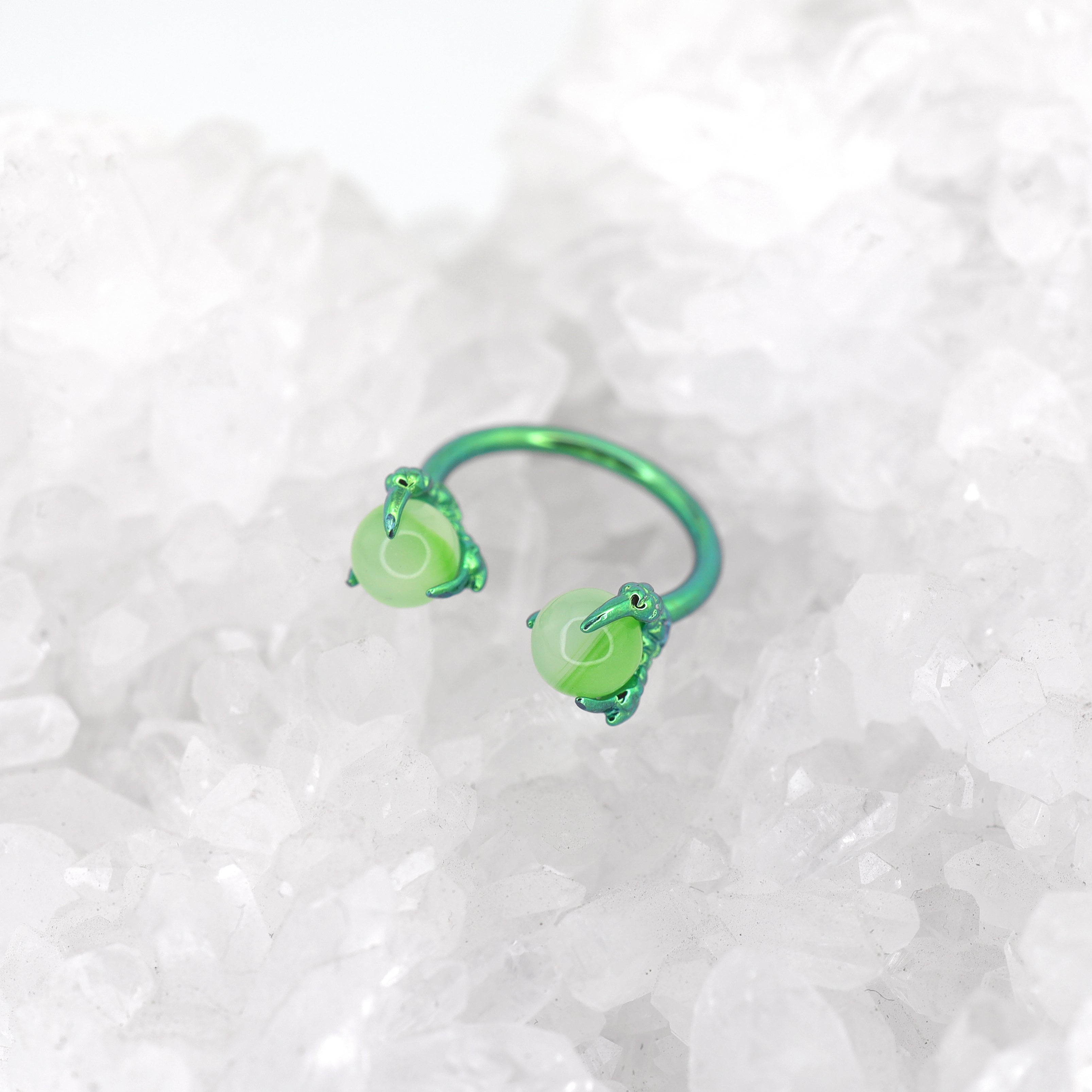 Iridescent Dragon Claw Opal Titanium Horseshoe Ring - Iridescent Dragon Claw Opal Titanium Horseshoe Ring - Green / 8mm by CRUXJEWELRY