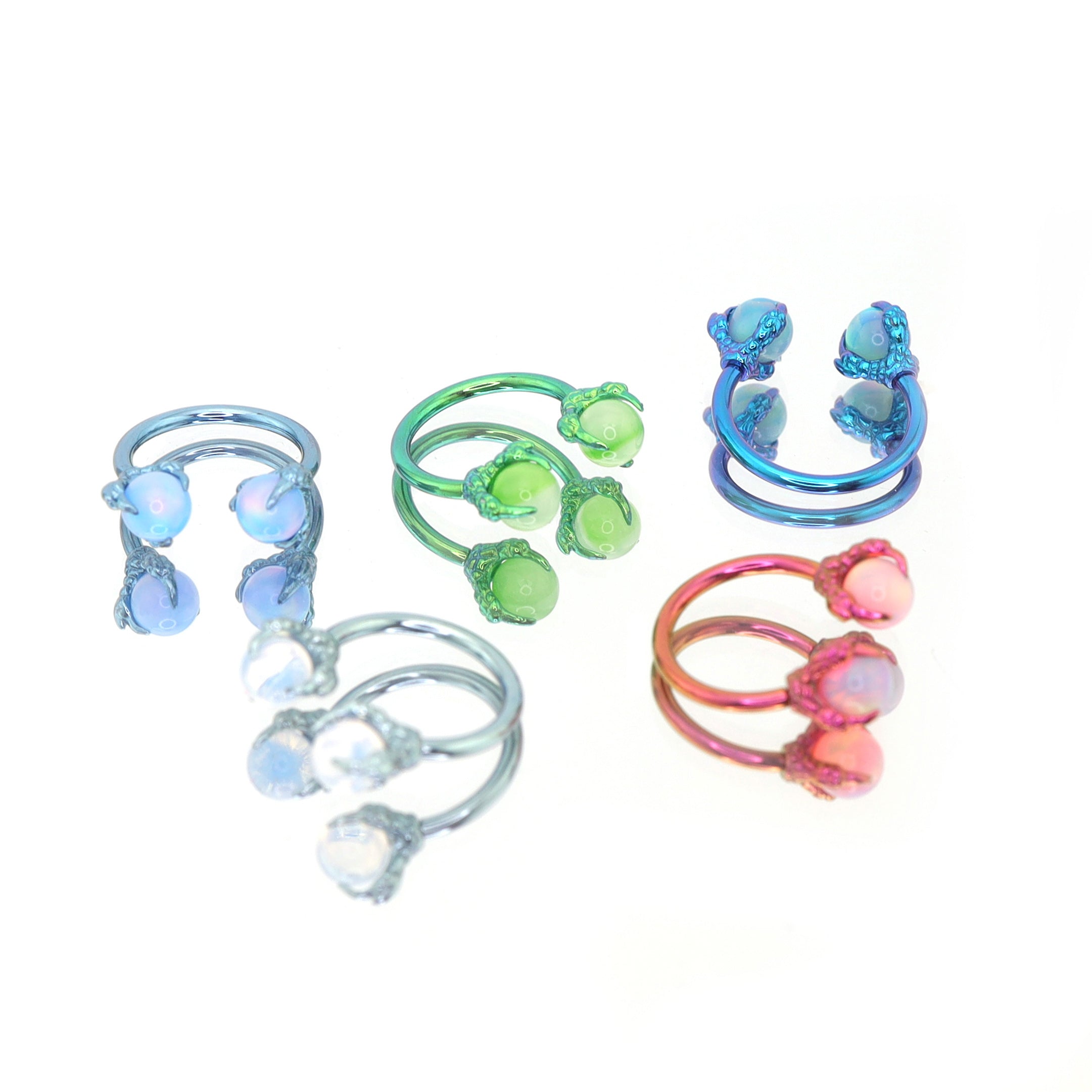 Iridescent Dragon Claw Opal Titanium Horseshoe Ring - Iridescent Dragon Claw Opal Titanium Horseshoe Ring - Light Blue / 8mm by CRUXJEWELRY