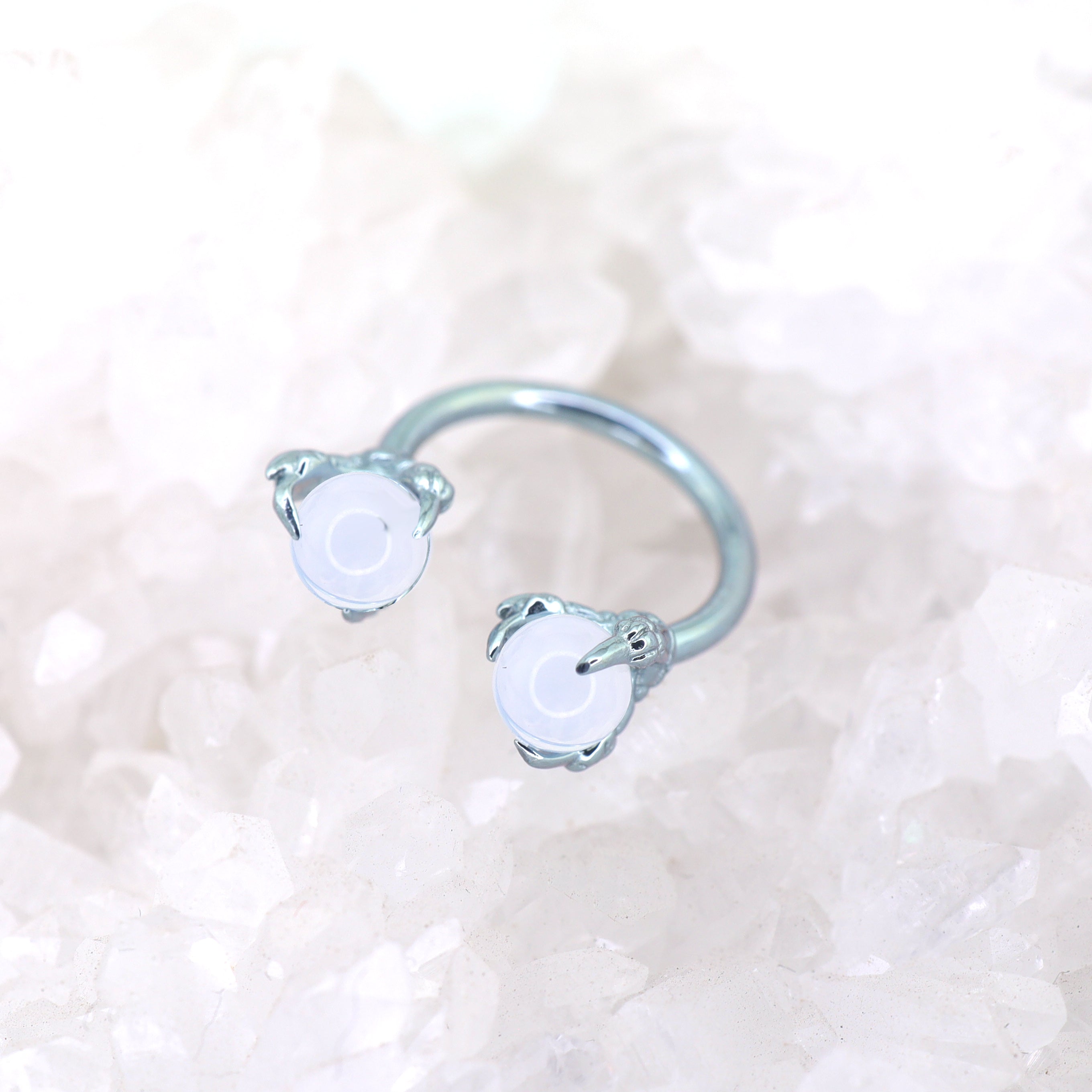 Iridescent Dragon Claw Opal Titanium Horseshoe Ring - Iridescent Dragon Claw Opal Titanium Horseshoe Ring - Pearl White / 8mm by CRUXJEWELRY