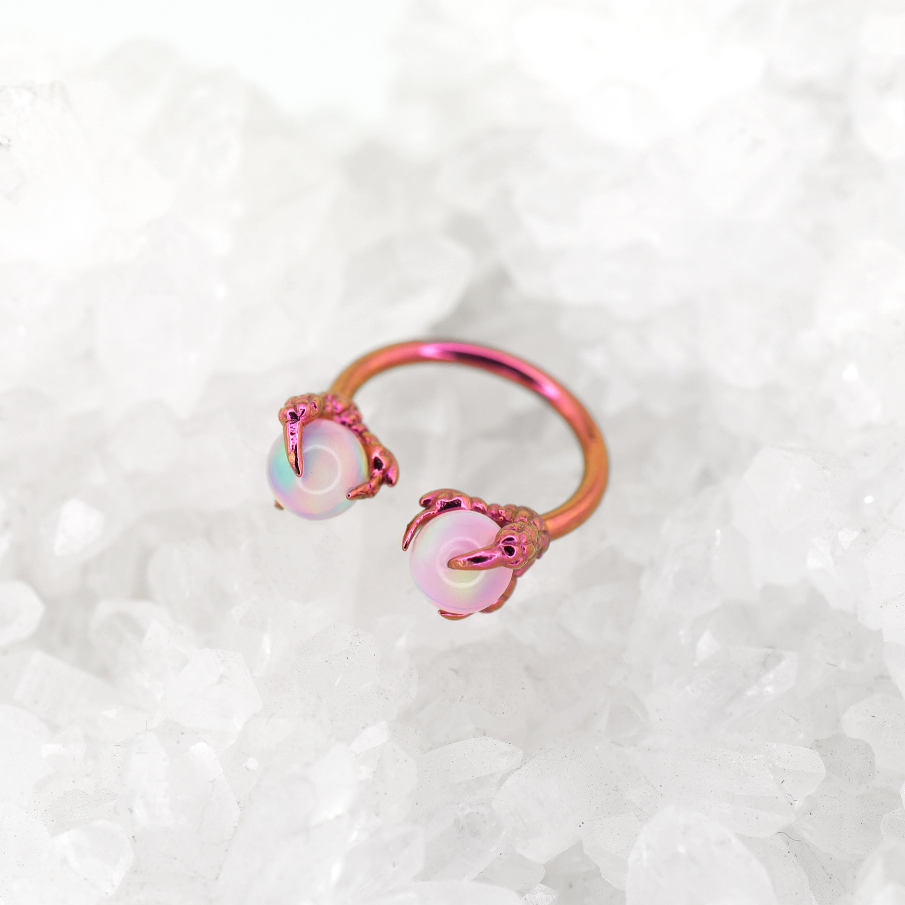 Iridescent Dragon Claw Opal Titanium Horseshoe Ring - Iridescent Dragon Claw Opal Titanium Horseshoe Ring - Peach Pink / 8mm by CRUXJEWELRY
