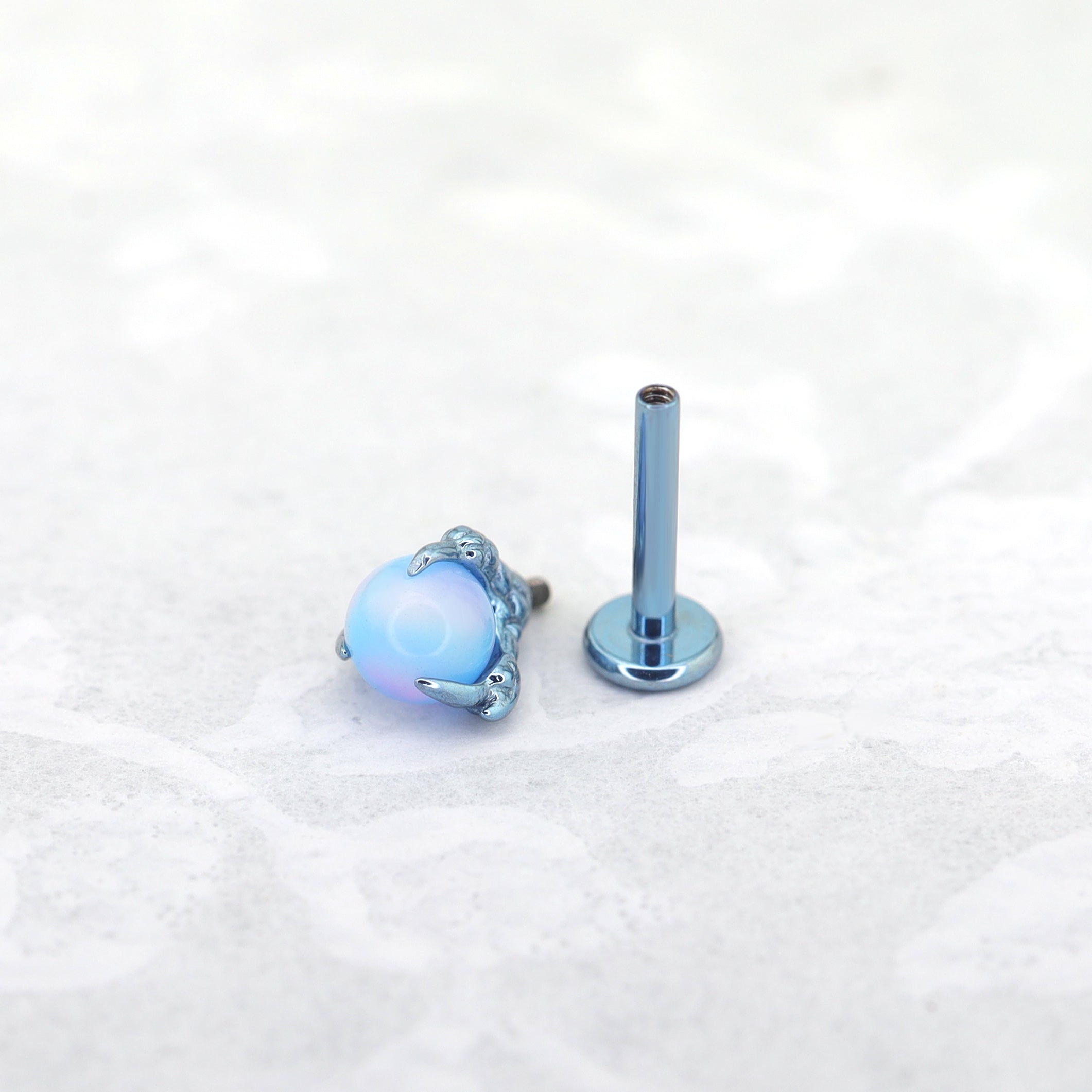 Vibrant Dragon Claw Opal Internally Threaded Titanium Stud - Vibrant Dragon Claw Opal Internally Threaded Titanium Stud - Sky Blue / 6mm by CRUXJEWELRY