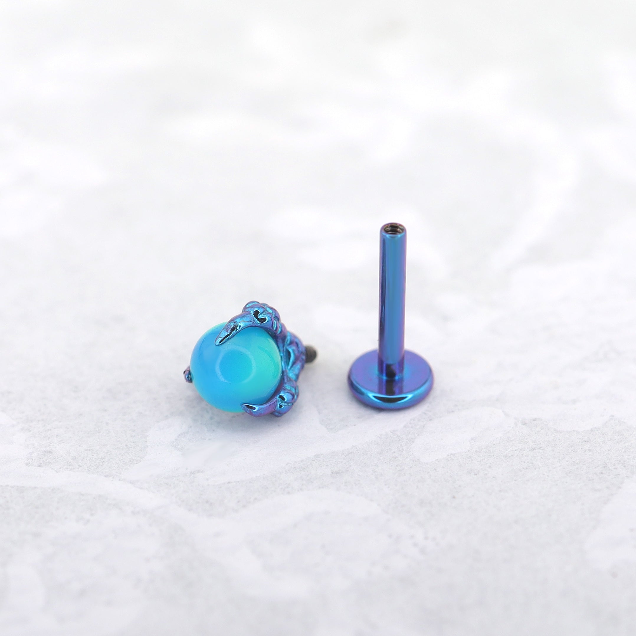 Vibrant Dragon Claw Opal Internally Threaded Titanium Stud - Vibrant Dragon Claw Opal Internally Threaded Titanium Stud - Mist Blue / 6mm by CRUXJEWELRY