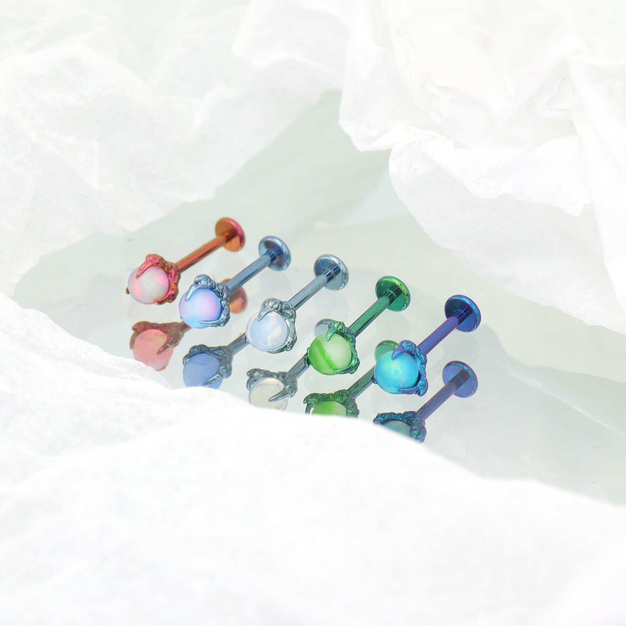 Vibrant Dragon Claw Opal Internally Threaded Titanium Stud - Vibrant Dragon Claw Opal Internally Threaded Titanium Stud - Green / 6mm by CRUXJEWELRY