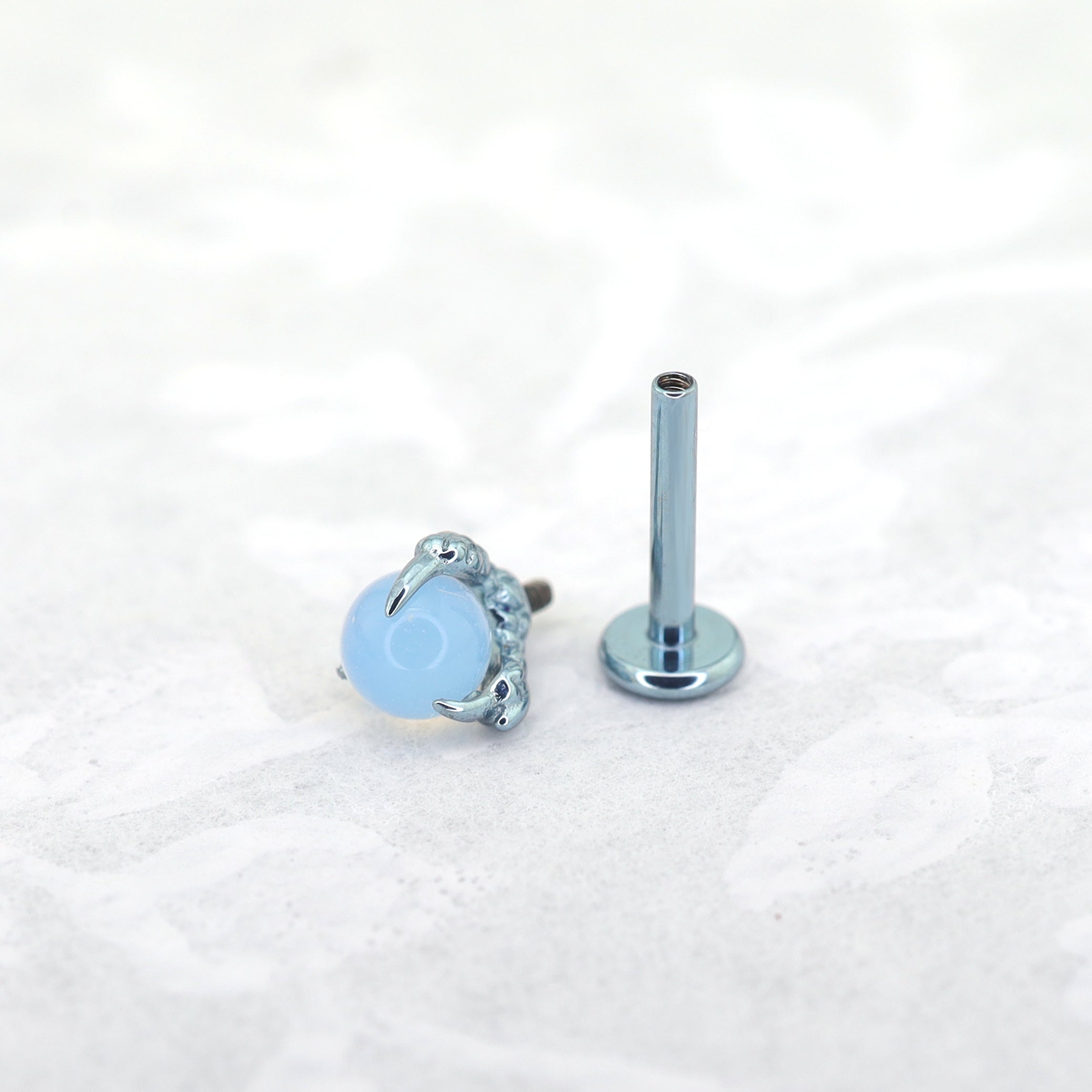 Vibrant Dragon Claw Opal Internally Threaded Titanium Stud - Vibrant Dragon Claw Opal Internally Threaded Titanium Stud - Nebula Blue / 6mm by CRUXJEWELRY