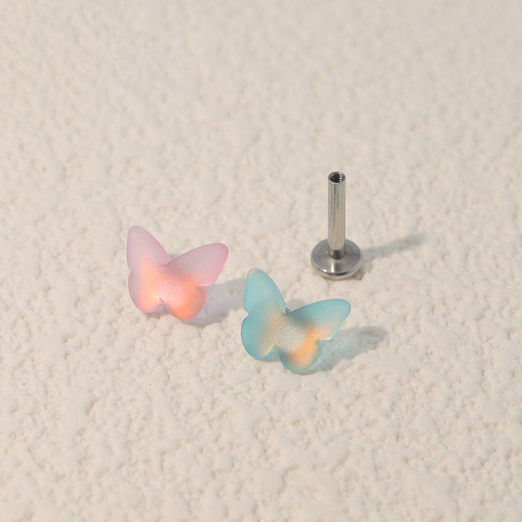 Colorful Resin Butterfly Internally Threaded Stud - Colorful Resin Butterfly Internally Threaded Stud - Blue / Single / 6mm by CRUXJEWELRY