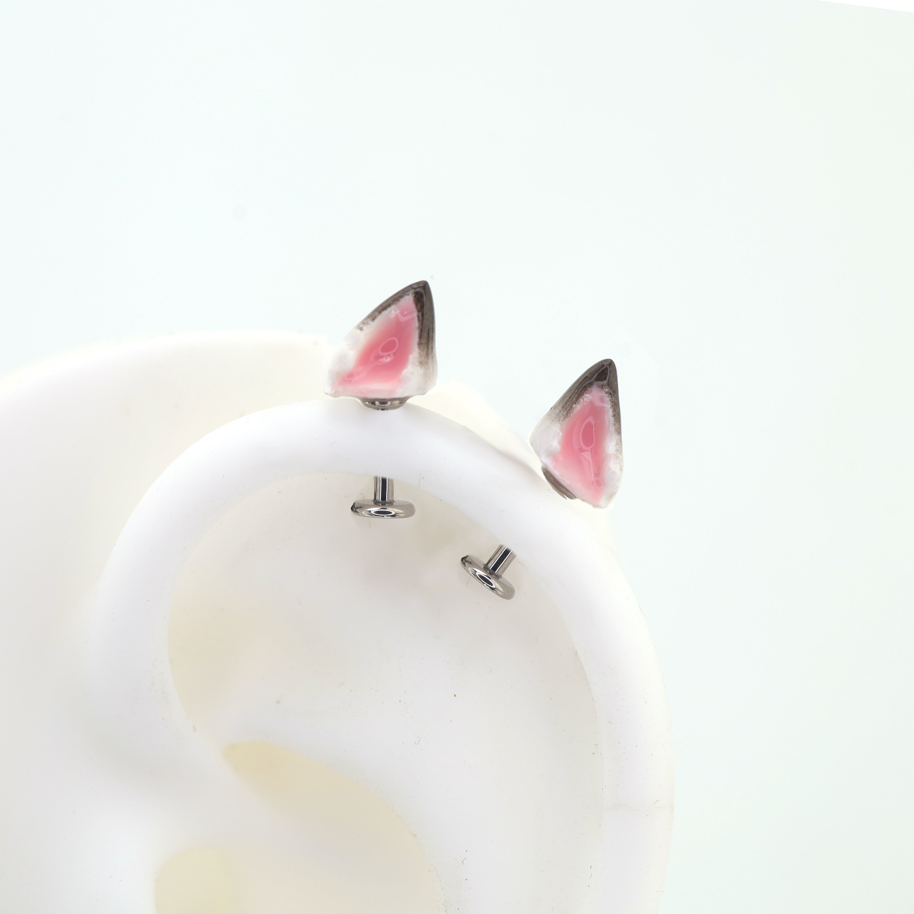 Paws & Purrs - PAIR OF Wolf Ear Internally Threaded Titanium Stud - Paws & Purrs - PAIR OF Wolf Ear Internally Threaded Titanium Stud - Flat-Back / 6mm by CRUXJEWELRY