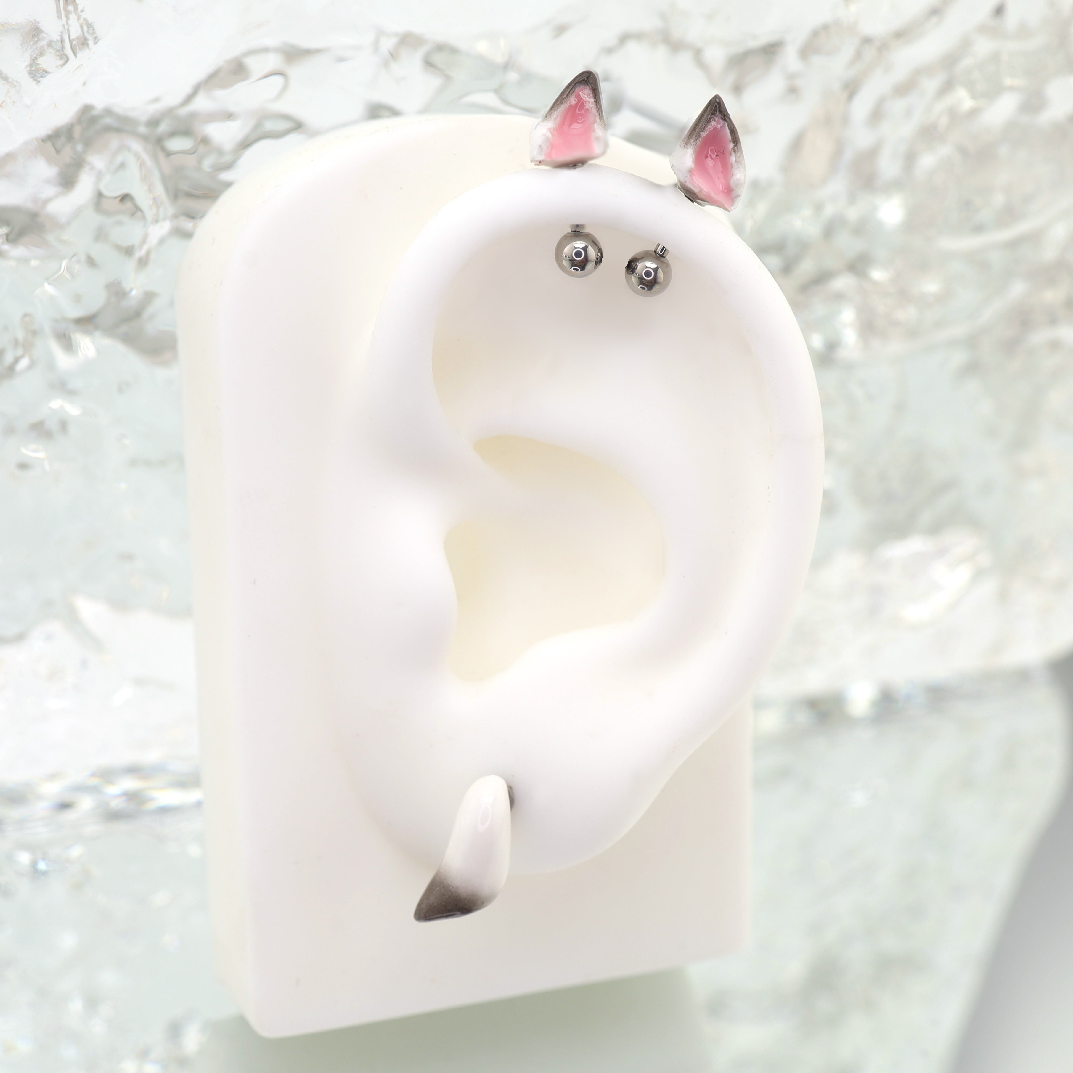 Paws & Purrs - PAIR OF Wolf Ear Internally Threaded Titanium Stud - Paws & Purrs - PAIR OF Wolf Ear Internally Threaded Titanium Stud - Flat-Back / 6mm by CRUXJEWELRY