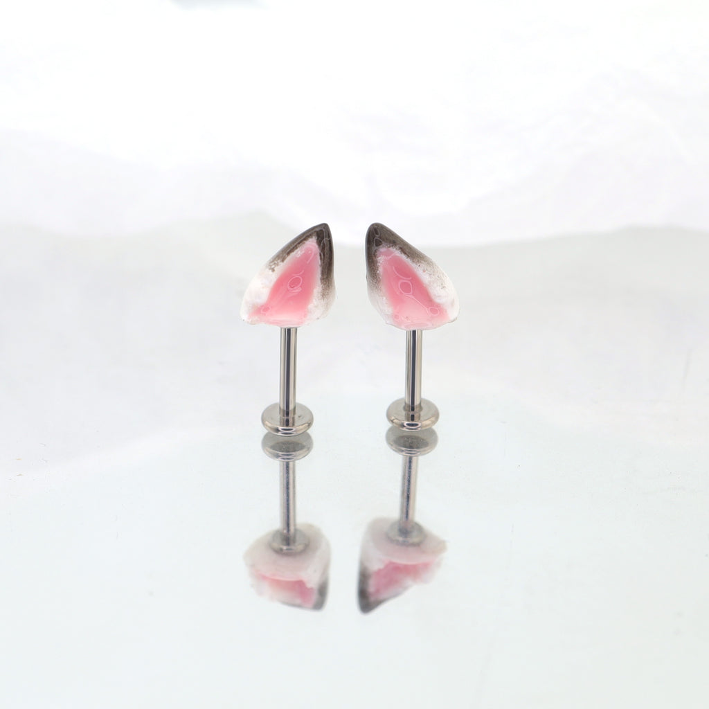 Paws & Purrs - PAIR OF Wolf Ear Internally Threaded Titanium Stud - Paws & Purrs - PAIR OF Wolf Ear Internally Threaded Titanium Stud - Flat-Back / 6mm by CRUXJEWELRY