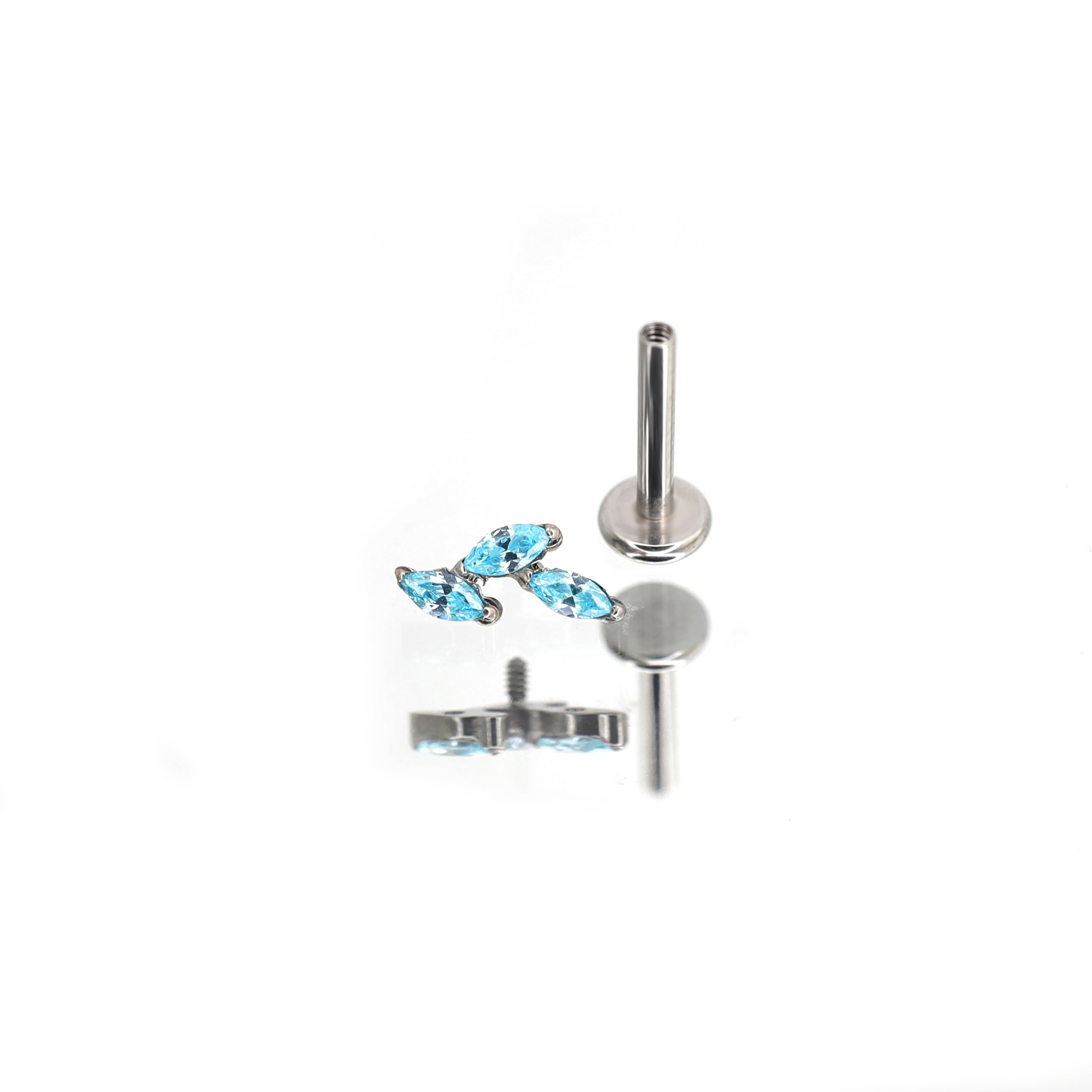 Leaf CZ Internally Threaded Titanium Labret Stud - Leaf CZ Internally Threaded Titanium Labret Stud - 6mm by CRUXJEWELRY