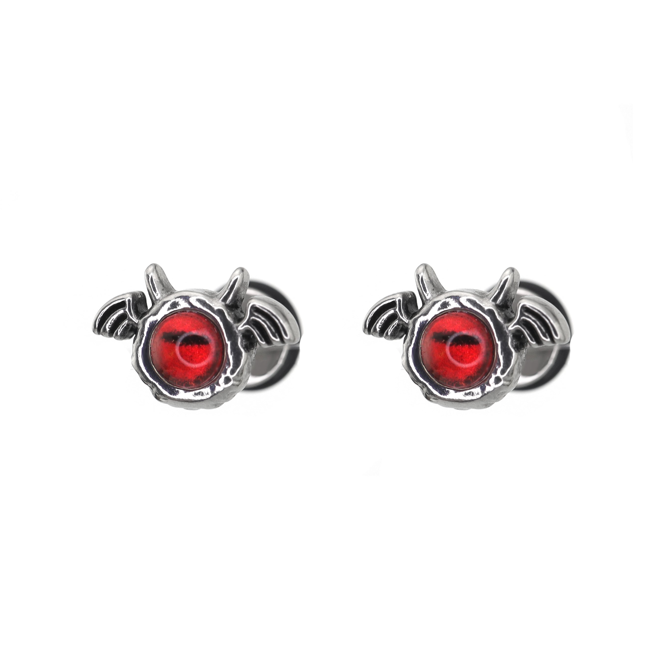 Red & Green Demon Wing stainless steel Ear Stud - Red & Green Demon Wing stainless steel Ear Stud - Red / Set by CRUXJEWELRY