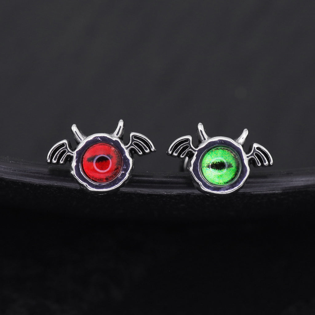 Red & Green Demon Wing stainless steel Ear Stud - Red & Green Demon Wing stainless steel Ear Stud - Red / Single by CRUXJEWELRY
