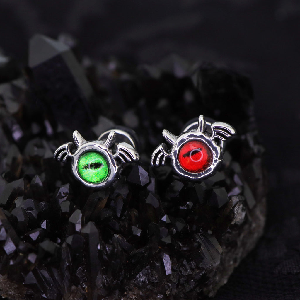 Red & Green Demon Wing stainless steel Ear Stud - Red & Green Demon Wing stainless steel Ear Stud - Red / Single by CRUXJEWELRY