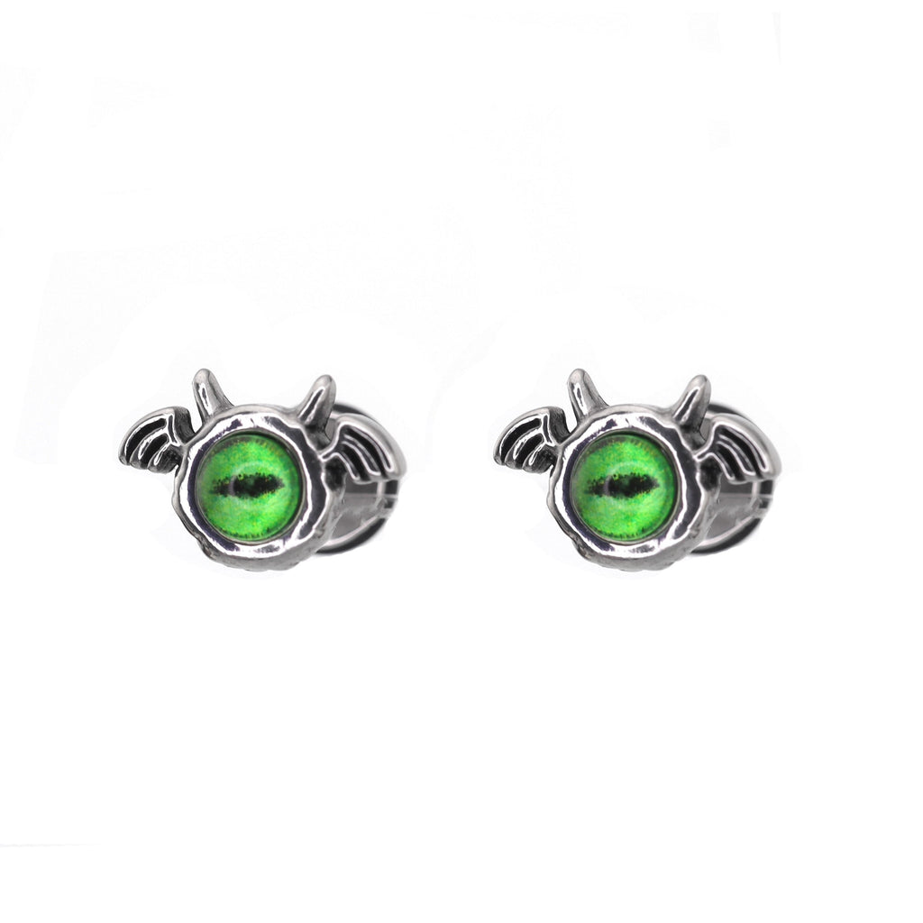 Red & Green Demon Wing stainless steel Ear Stud - Red & Green Demon Wing stainless steel Ear Stud - Green / Set by CRUXJEWELRY
