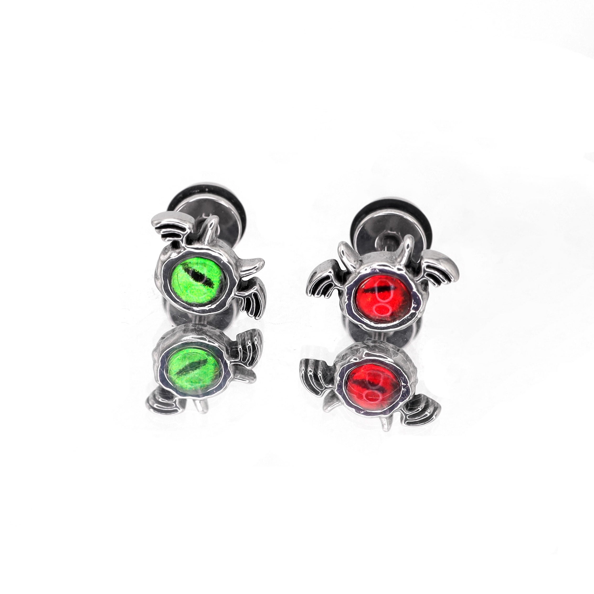Red & Green Demon Wing stainless steel Ear Stud - Red & Green Demon Wing stainless steel Ear Stud - Red / Single by CRUXJEWELRY