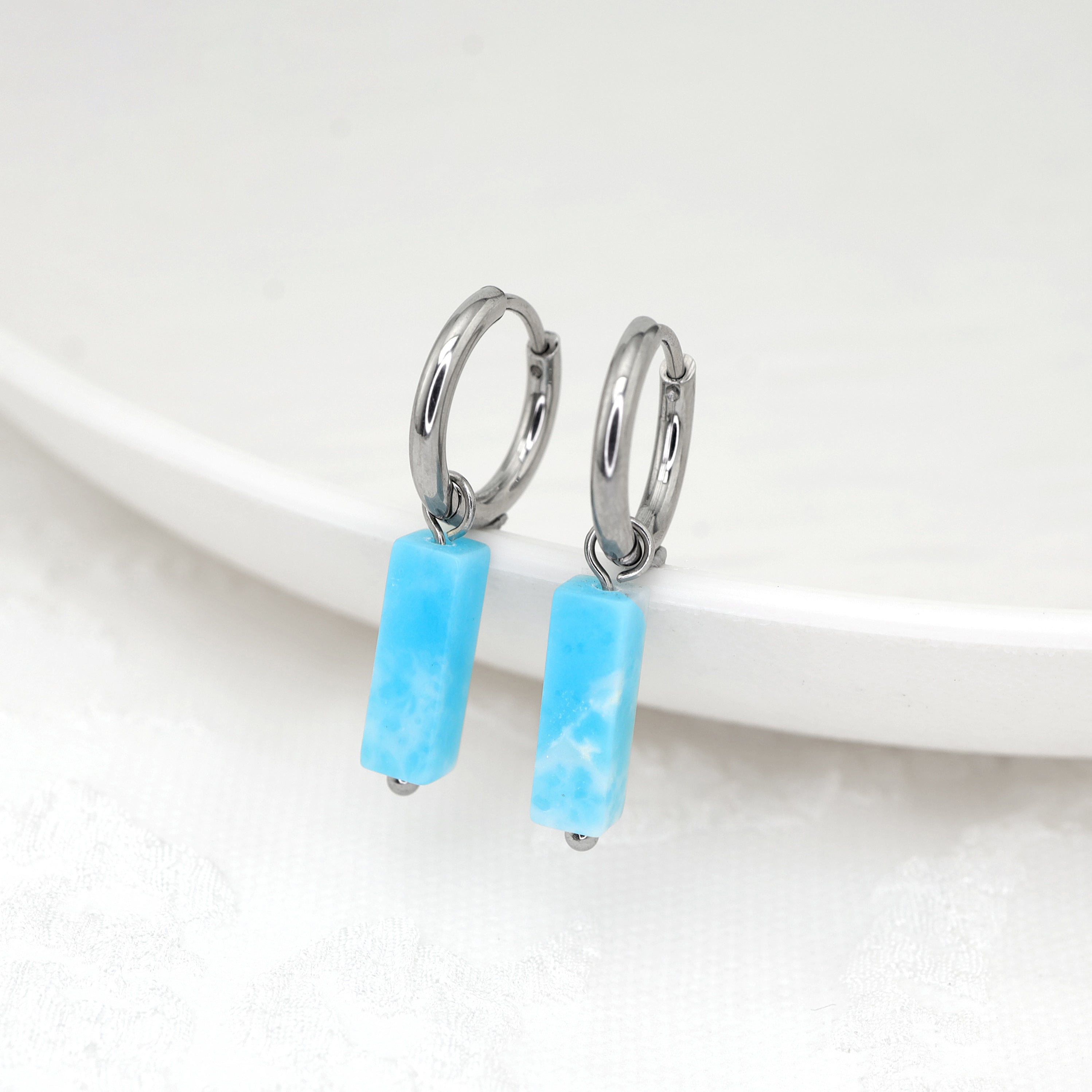 Eastern Aesthetics - Blue Jade Titanium Pendant Ear Ring - Eastern Aesthetics - Blue Jade Titanium Pendant Ear Ring - Single / 8mm by CRUXJEWELRY