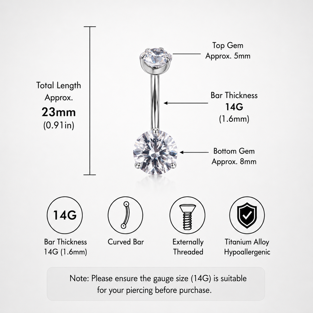 Runder Bauchnabelpiercing aus Titan mit Zirkonia 