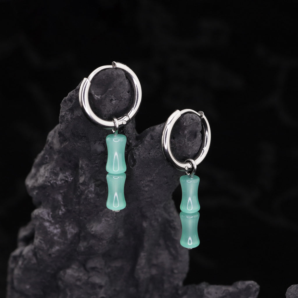 Eastern Aesthetics - PAIR OF Bamboo Jade Titanium Ear Pendant Ring - Eastern Aesthetics - PAIR OF Bamboo Jade Titanium Ear Pendant Ring - Default Title by CRUXJEWELRY
