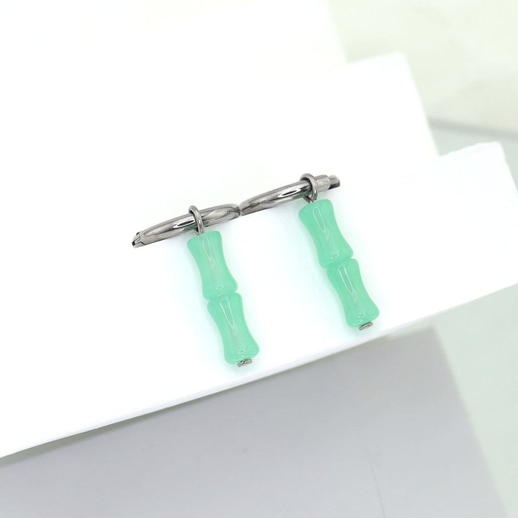 Eastern Aesthetics - PAIR OF Bamboo Jade Titanium Ear Pendant Ring - Eastern Aesthetics - PAIR OF Bamboo Jade Titanium Ear Pendant Ring - Default Title by CRUXJEWELRY