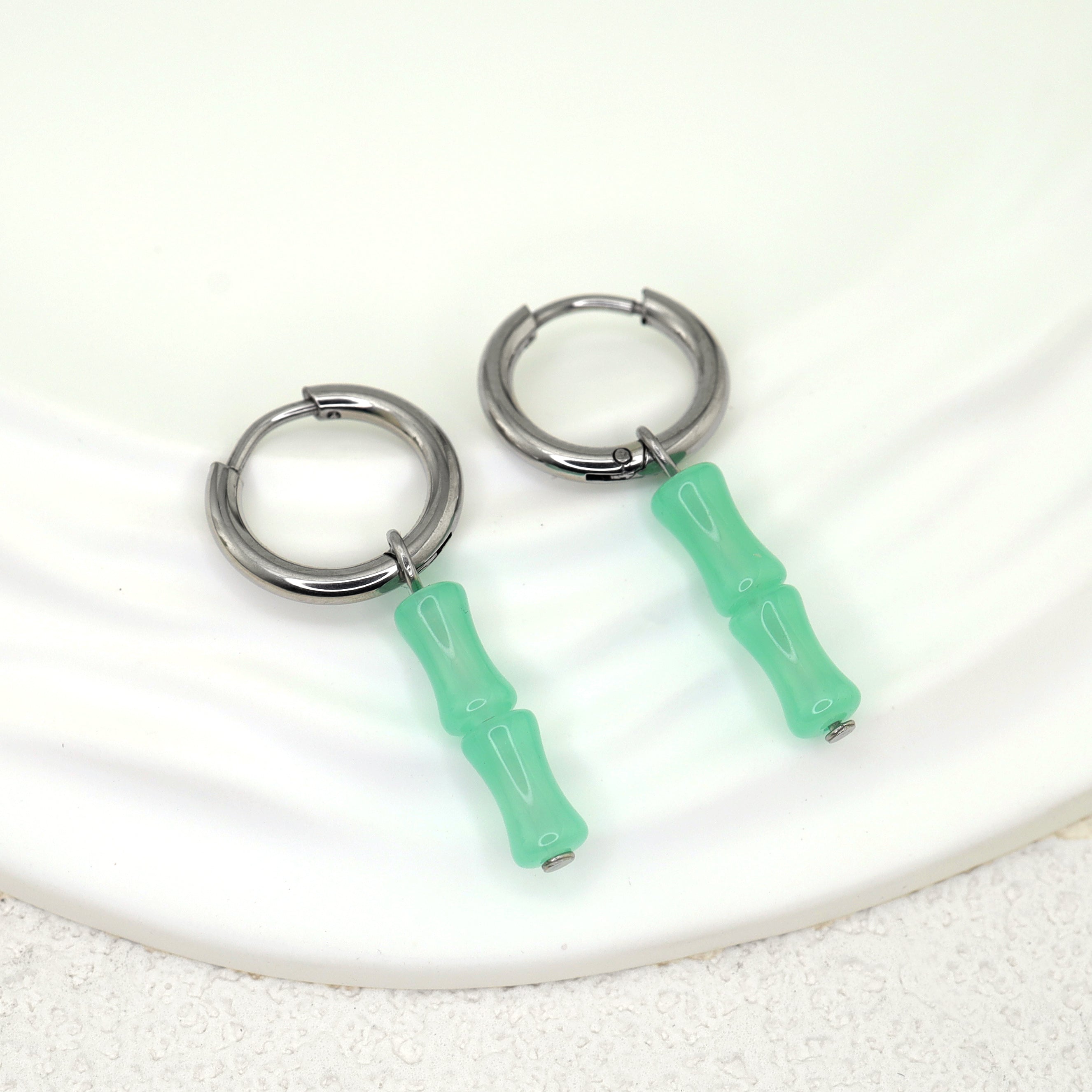 Eastern Aesthetics - PAIR OF Bamboo Jade Titanium Ear Pendant Ring - Eastern Aesthetics - PAIR OF Bamboo Jade Titanium Ear Pendant Ring - Default Title by CRUXJEWELRY