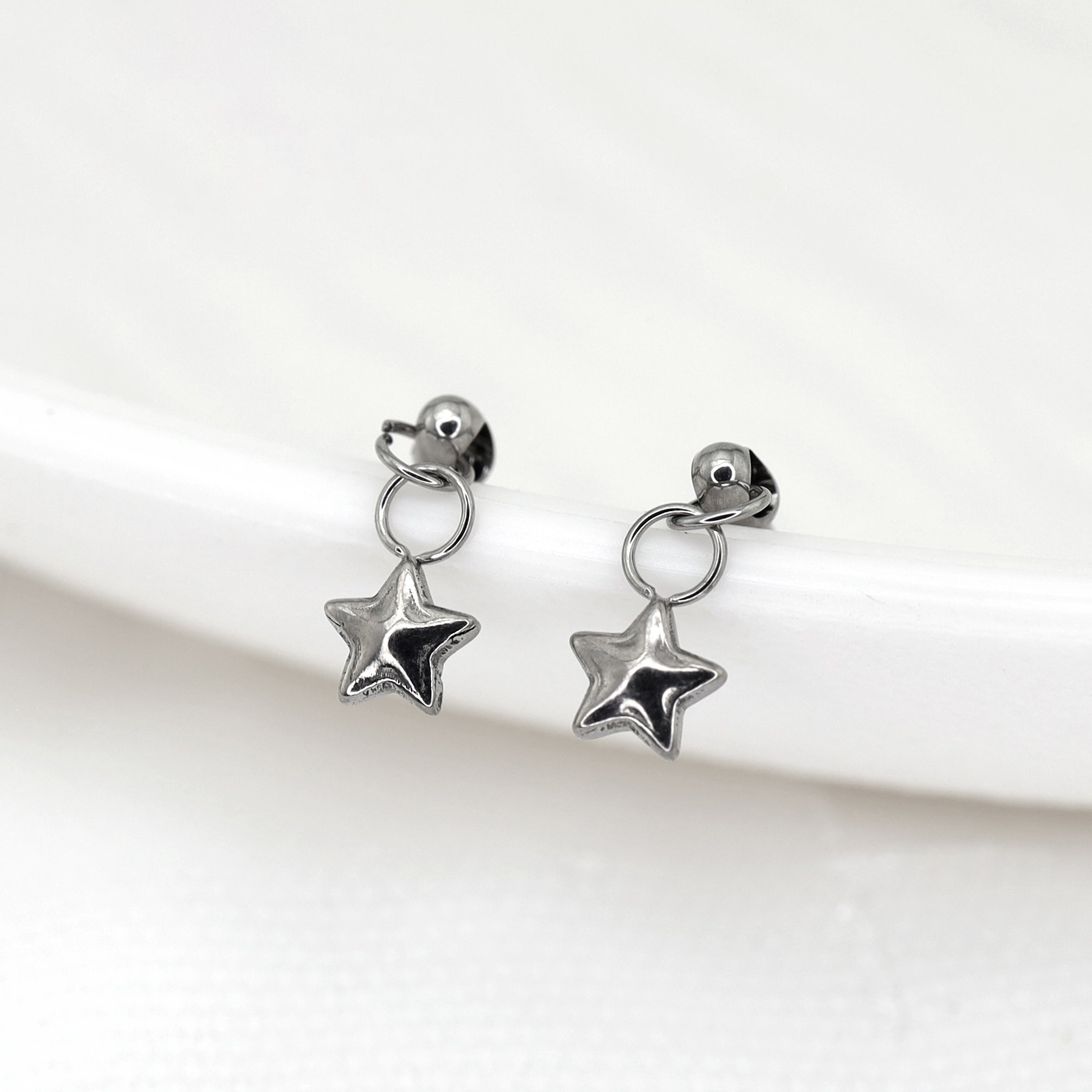 3D Pentagram Titanium Pendant Stud - 3D Pentagram Titanium Pendant Stud - 6mm by CRUXJEWELRY