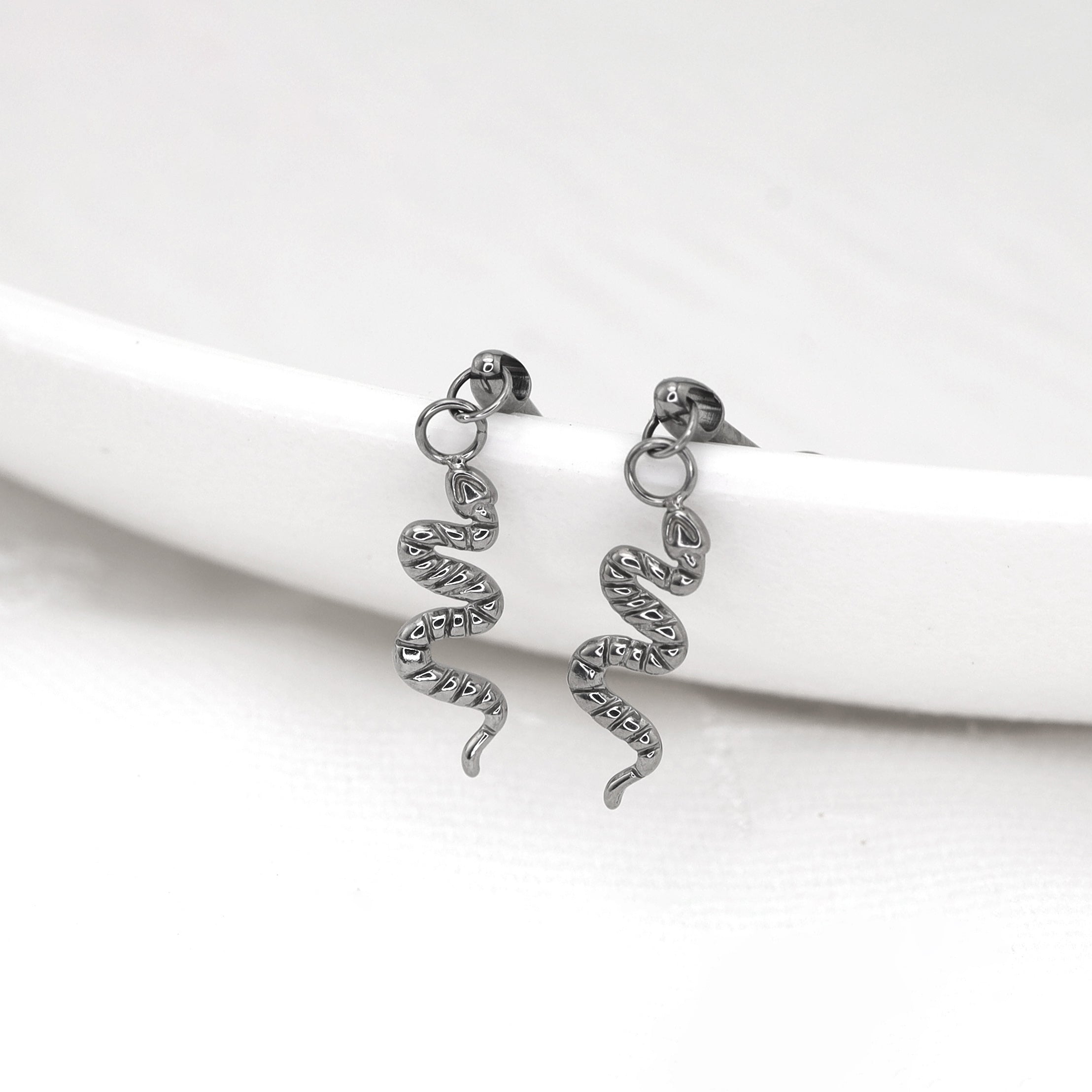 Playful Serpent Titanium Earring - Playful Serpent Titanium Earring - 6mm by CRUXJEWELRY