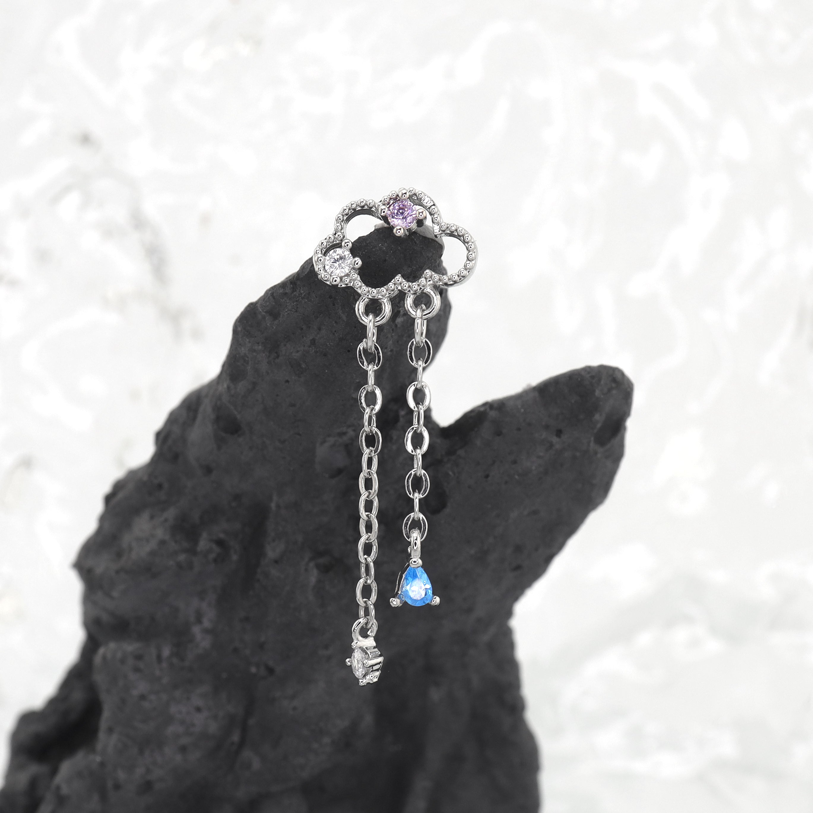 Cloud & Raindrop Pendant Ear Stud - Cloud & Raindrop Pendant Ear Stud - Single by CRUXJEWELRY
