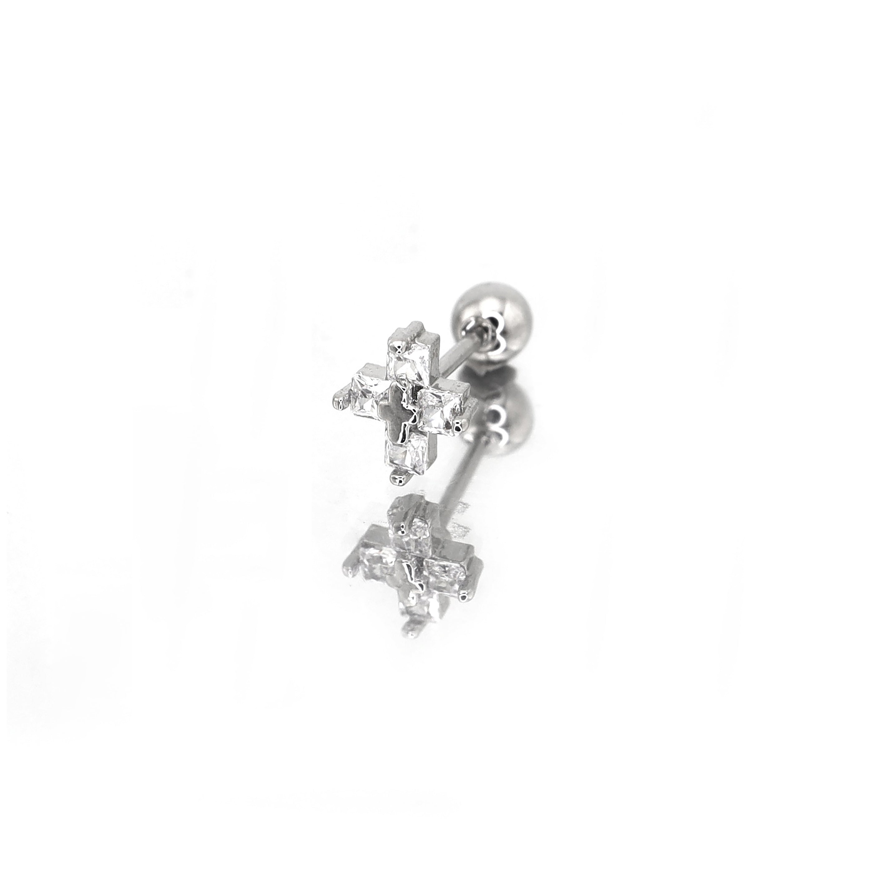 Y2K CZ Cross Ball-End Ear Stud - Y2K CZ Cross Ball-End Ear Stud - Single by CRUXJEWELRY